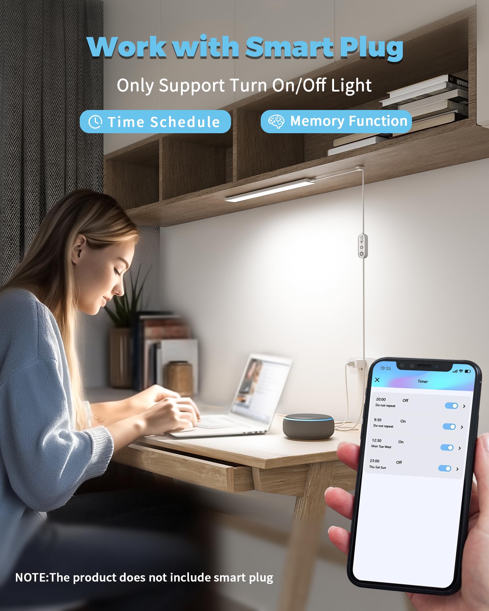 ASOKO Plug-in Under Desk Light, 16 Inch LED, 700 Lumen, 3 Color Temps (3000K/4000K/6000K), Aluminum, Model UNO-P