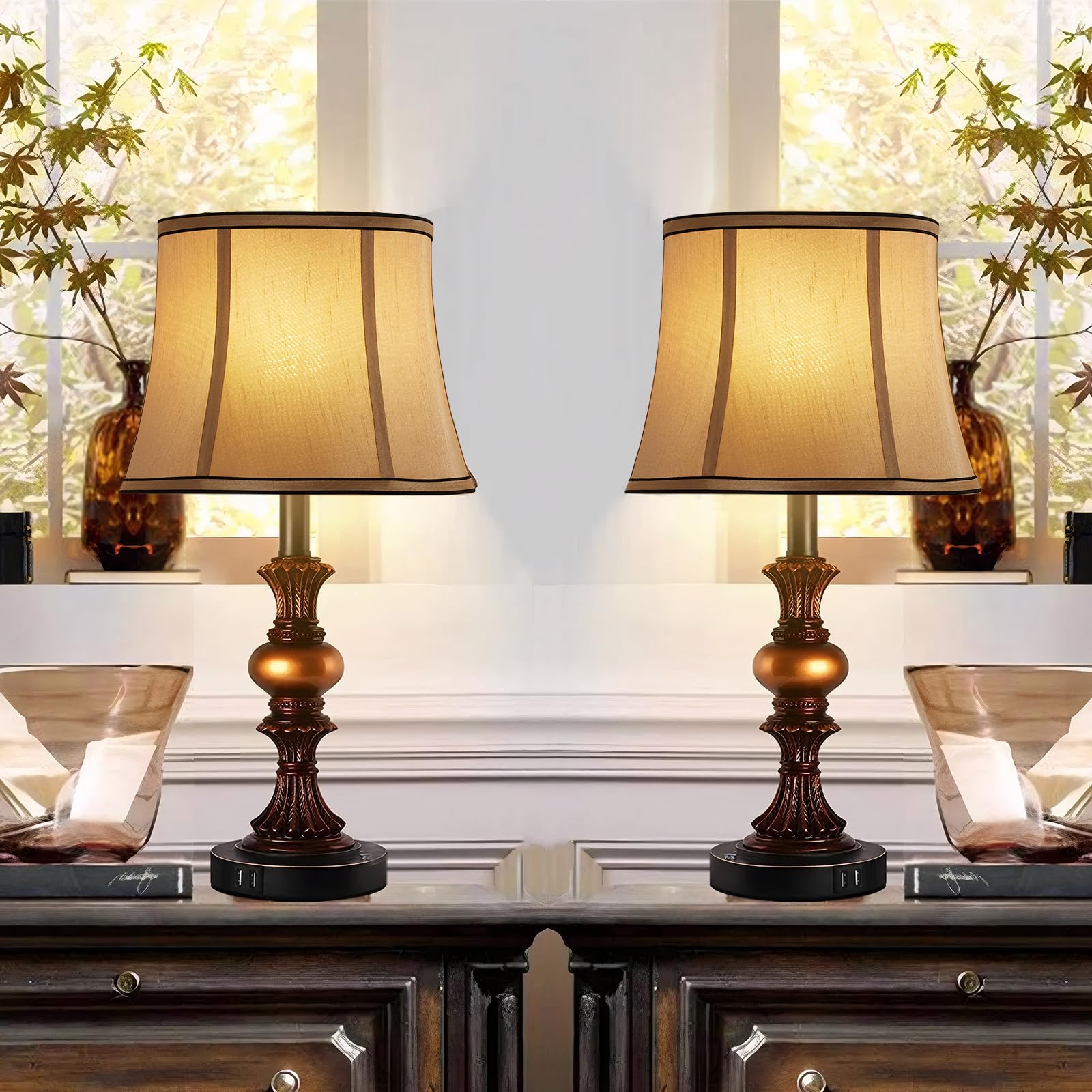 Luvkczc Brown Drum Lampshades Set of 2, 13"x10"x10", Fabric, Royal Design, Harp Holder Included