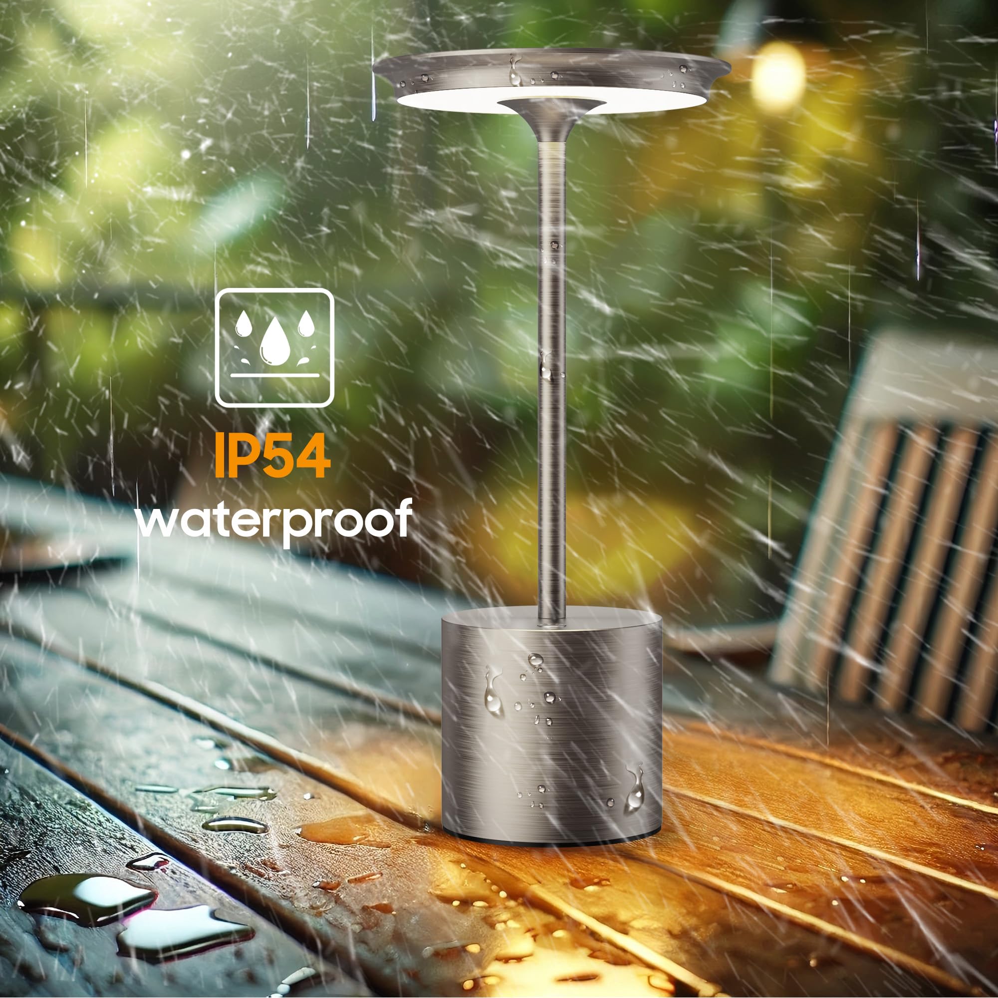 Cordless Table Lamp, Portable Rechargeable 6000Mah Outdoor Table Lamp, 3 Color Stepless Dimming Battery Powered Lamp, Led Table