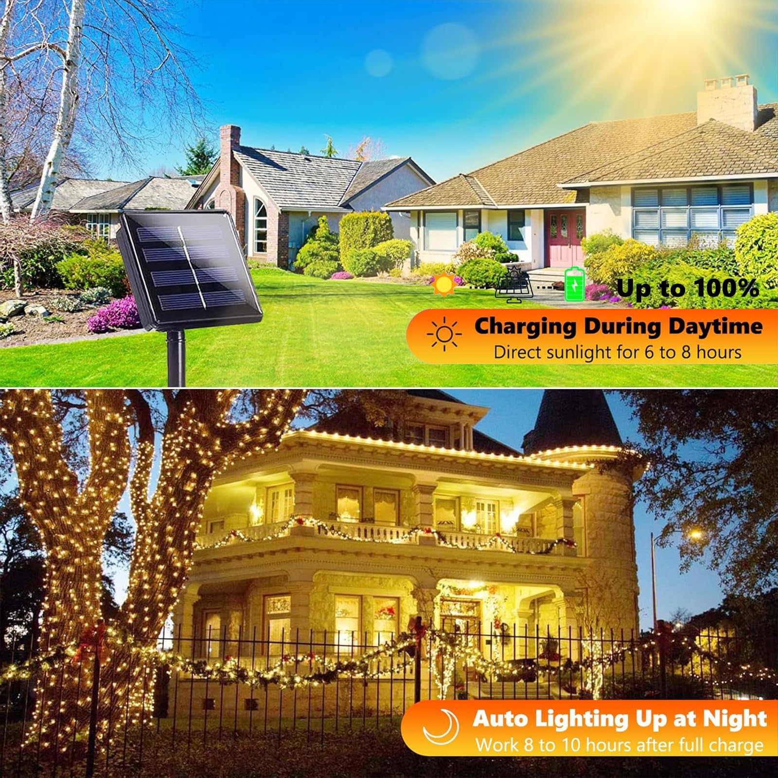 Upgraded 4 Pack 160Ft 400 Led Solar Christmas Lights Outdoor Solar String Lights With 8 Lighting Modes Waterproof Solar Fairy Lights For Garden Yard Patio Christmas Tree Decoration (Warm White)