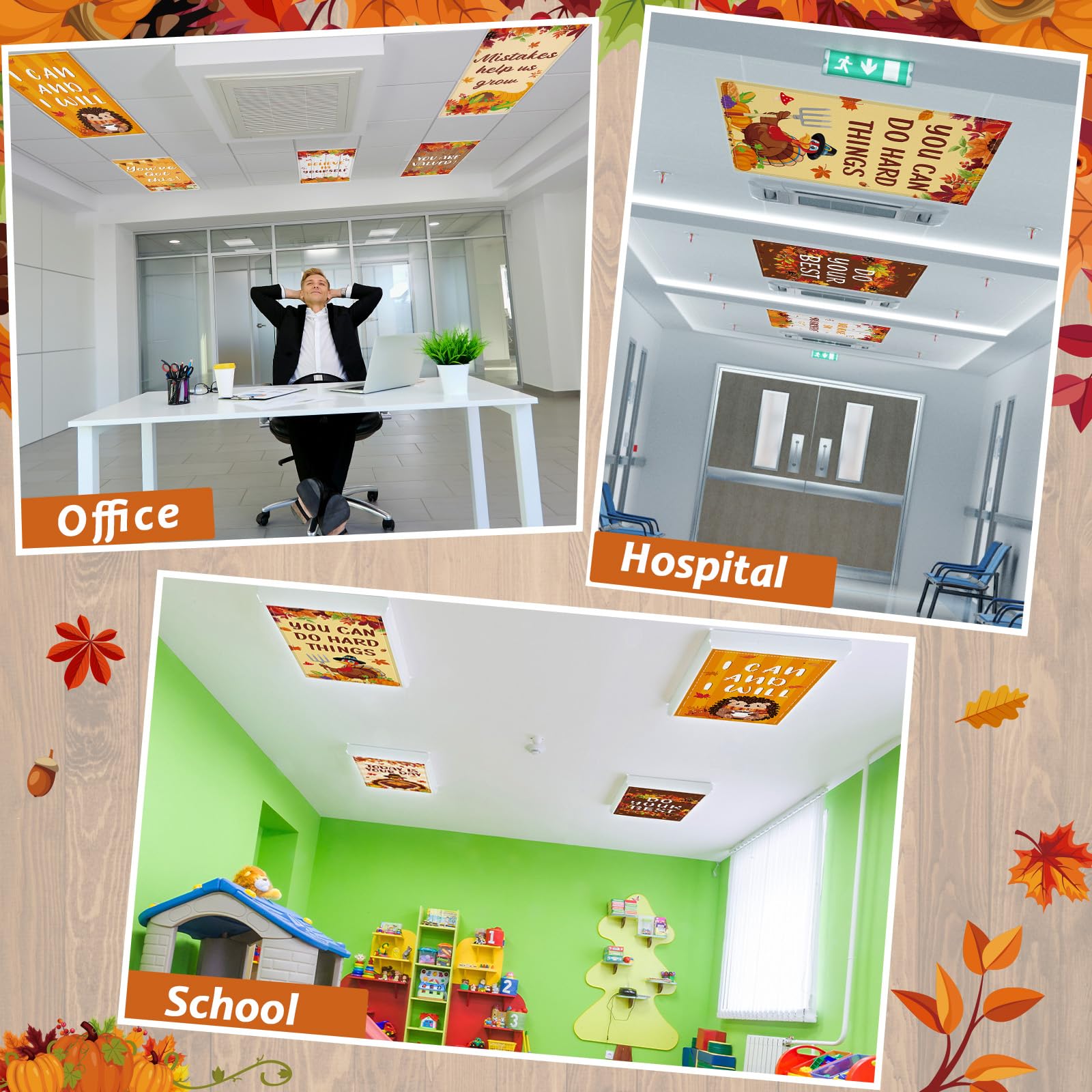 8 Pcs Fluorescent Light Covers With 80 Magnets Decorative For Classroom Ceiling Lights 4 X 2 Feet Magnetic Light Cover Filter Easy Install For Office Hospital Drop Home Ceiling Supplies (Thanksgiving)