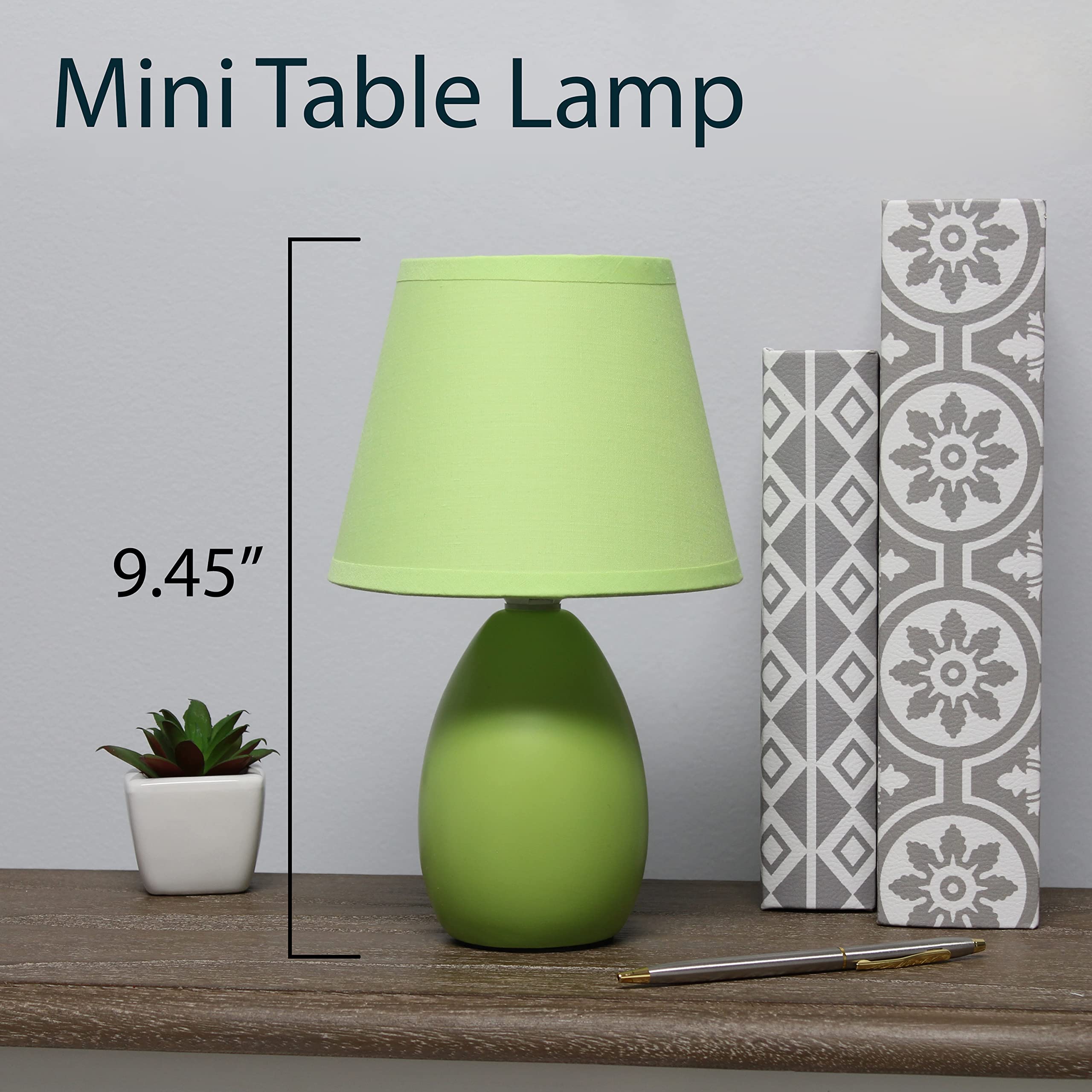 Simple Designs LT2009-GRN-2PK Mini Oval Egg Ceramic Bedside Table Lamp 2 Pack Set  Green