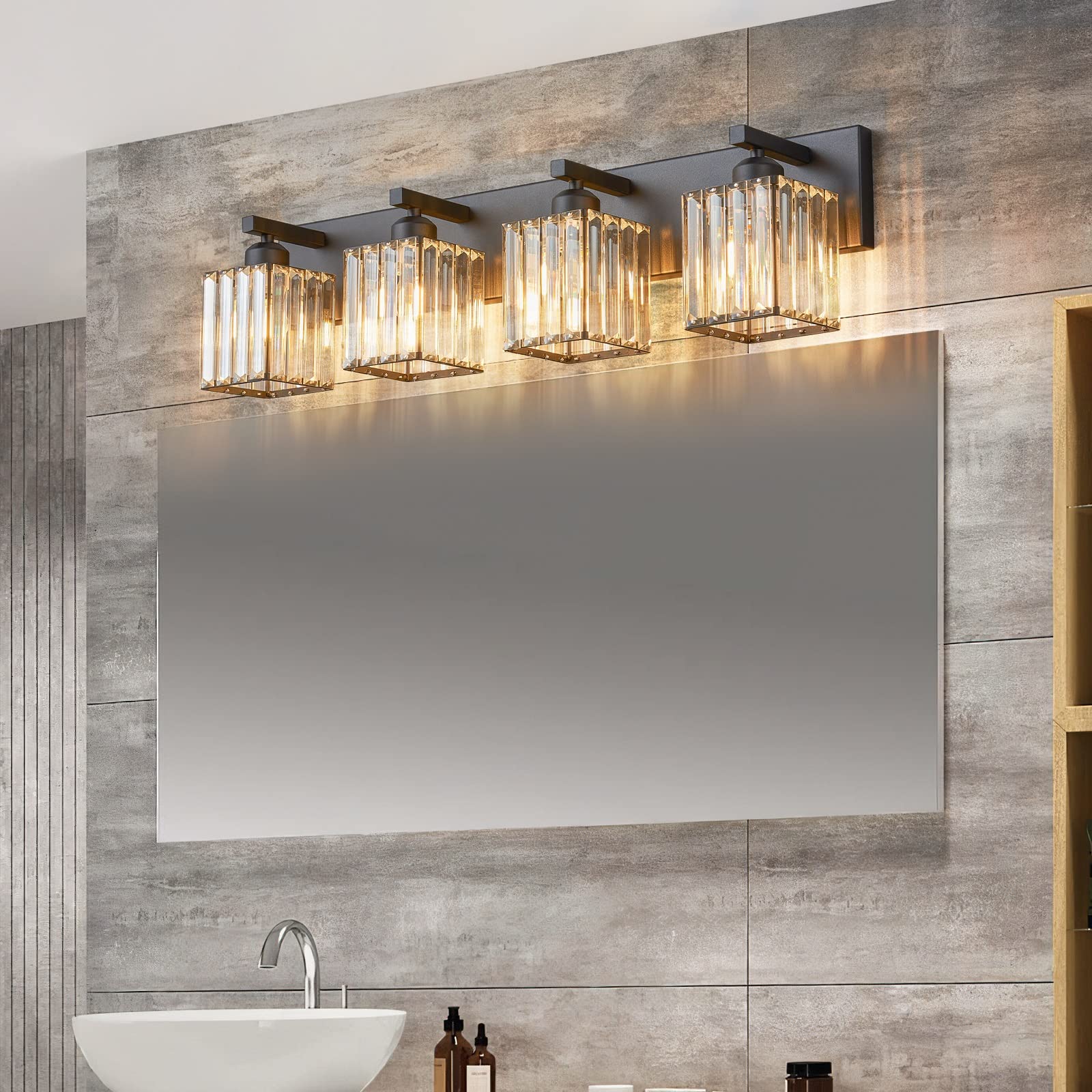 FDPBY Modern 4-Light Bathroom Vanity Light Fixture, Black Metal, Model JW-002