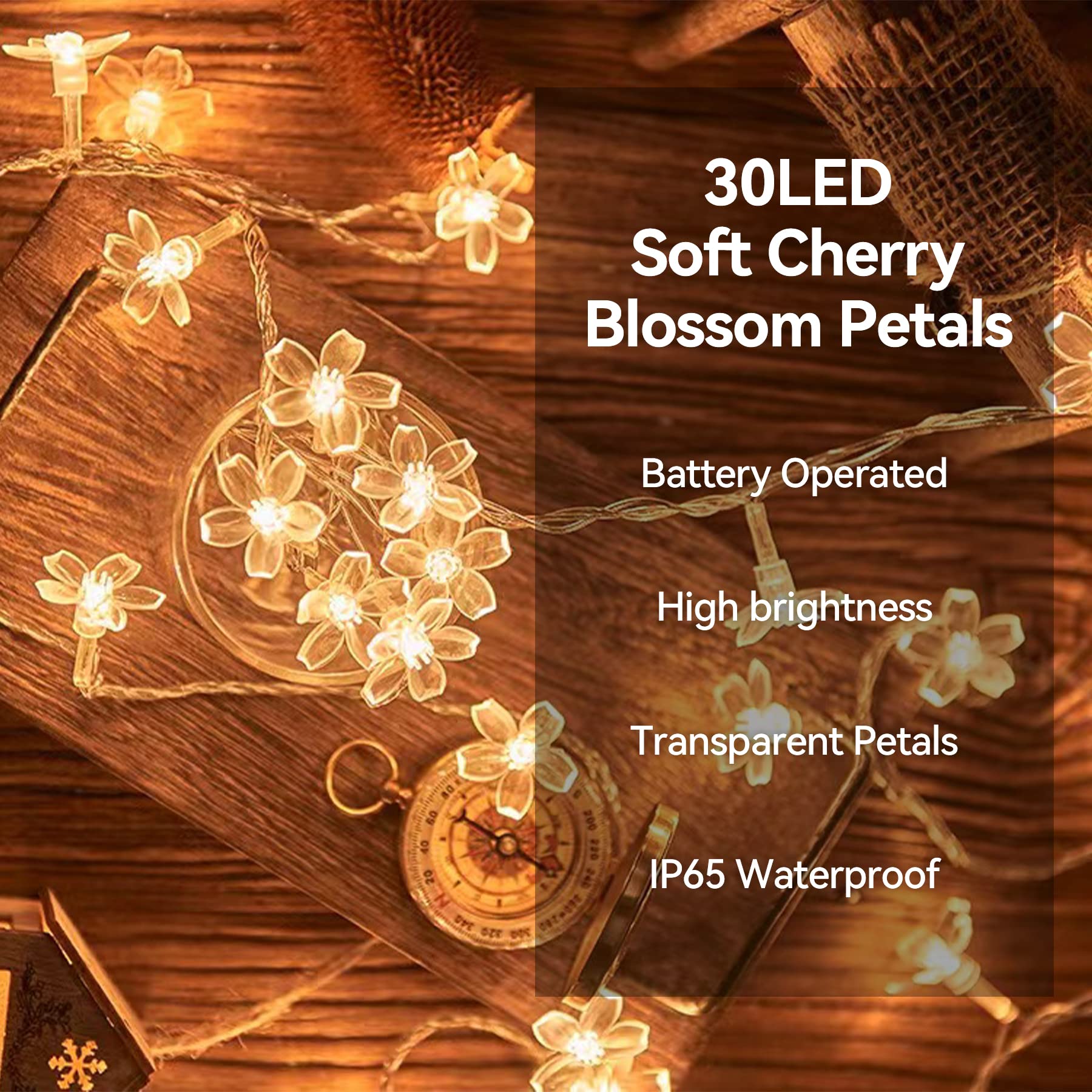 LIGHTOP Flower Fairy Lights, 30LED Cherry Blossom, Waterproof, Indoor/Outdoor Decoration, Warm White
