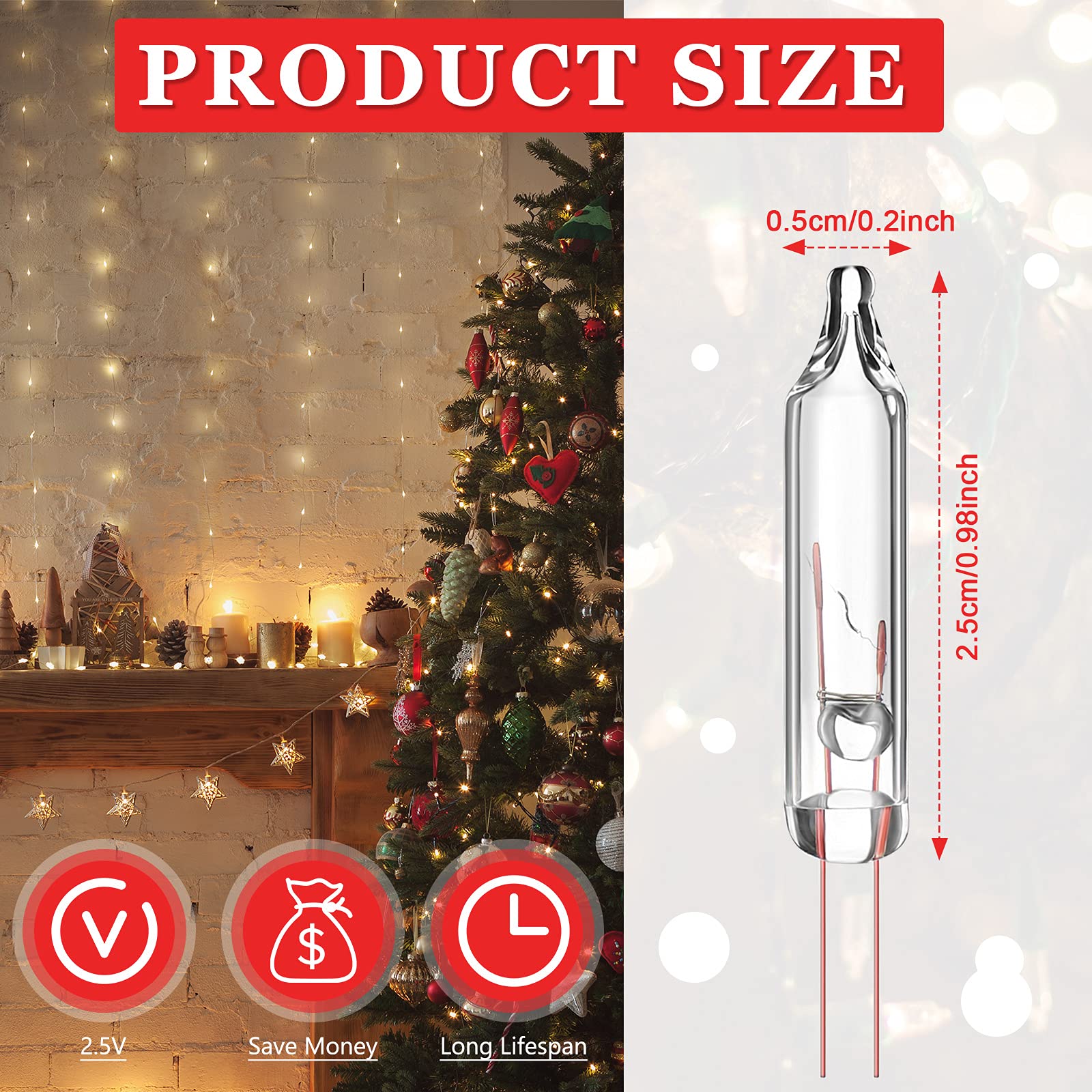 Mudder 300 Pcs Mini Christmas 2.5 Volt Replacement Light Bulbs for Christmas Trees Decorative Light Supplies Indoor Outdoor Xmas