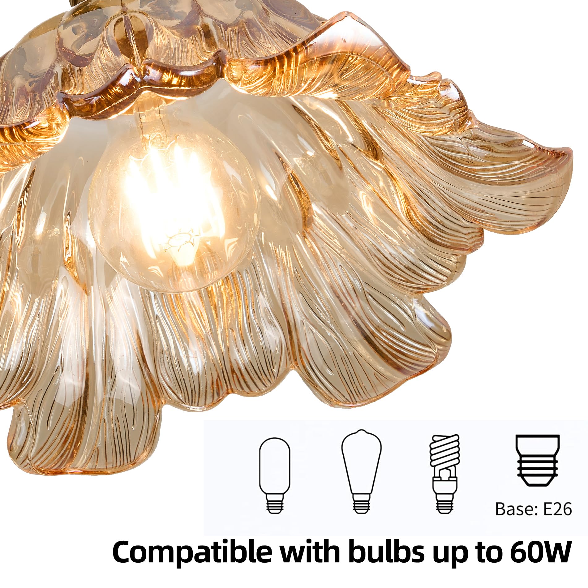 2 Pcs/Package Vintage Glass Pendant Light Fixtures,Amber Small Modern Chandelier,Champagne Gold Kitchen Pendant Light Over Islan