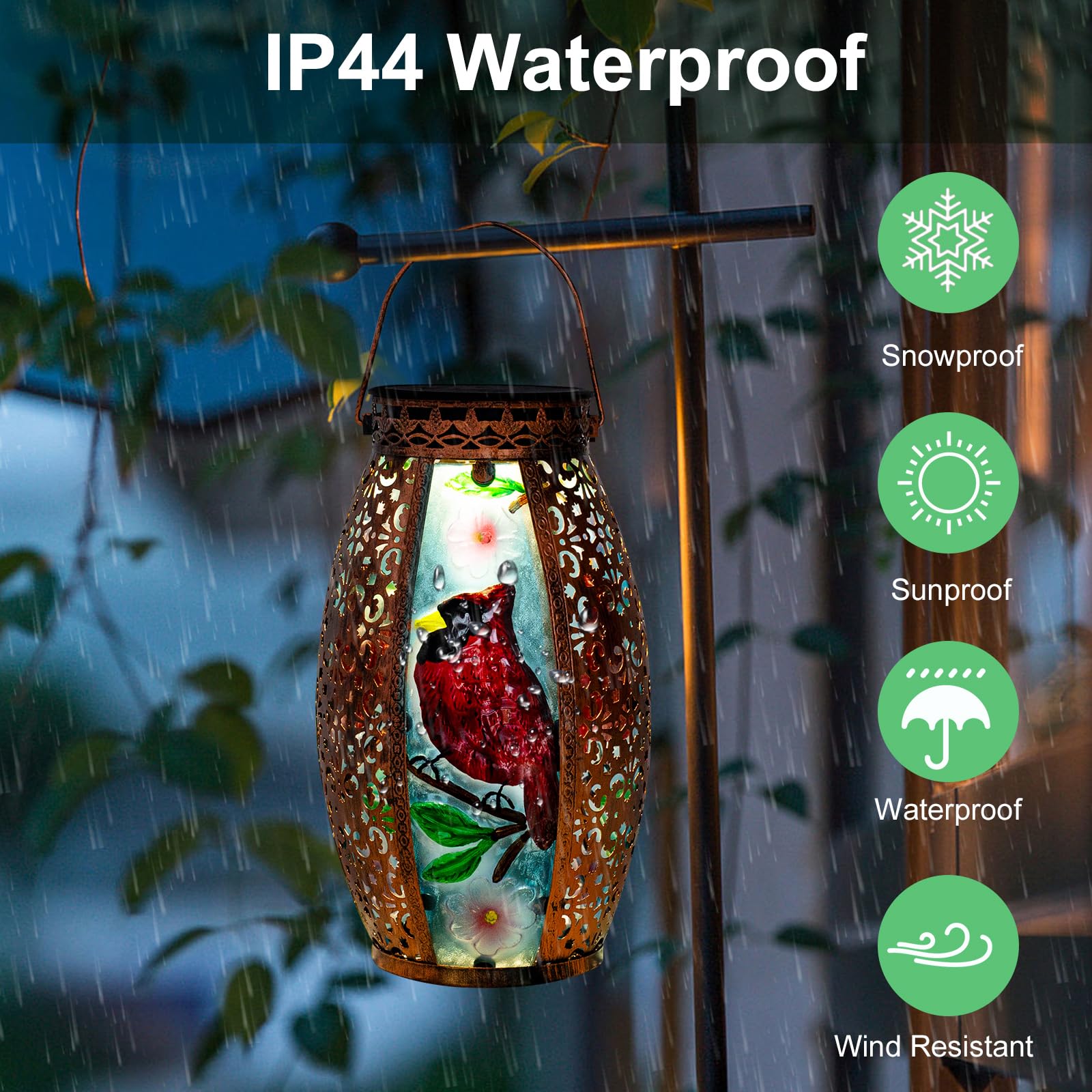 Gifts For Women Mom Grandma,Outdoor Solar Lantern-Waterproof Cardinal Hanging Metal Decorative Lights For Patio Table Garden Pat