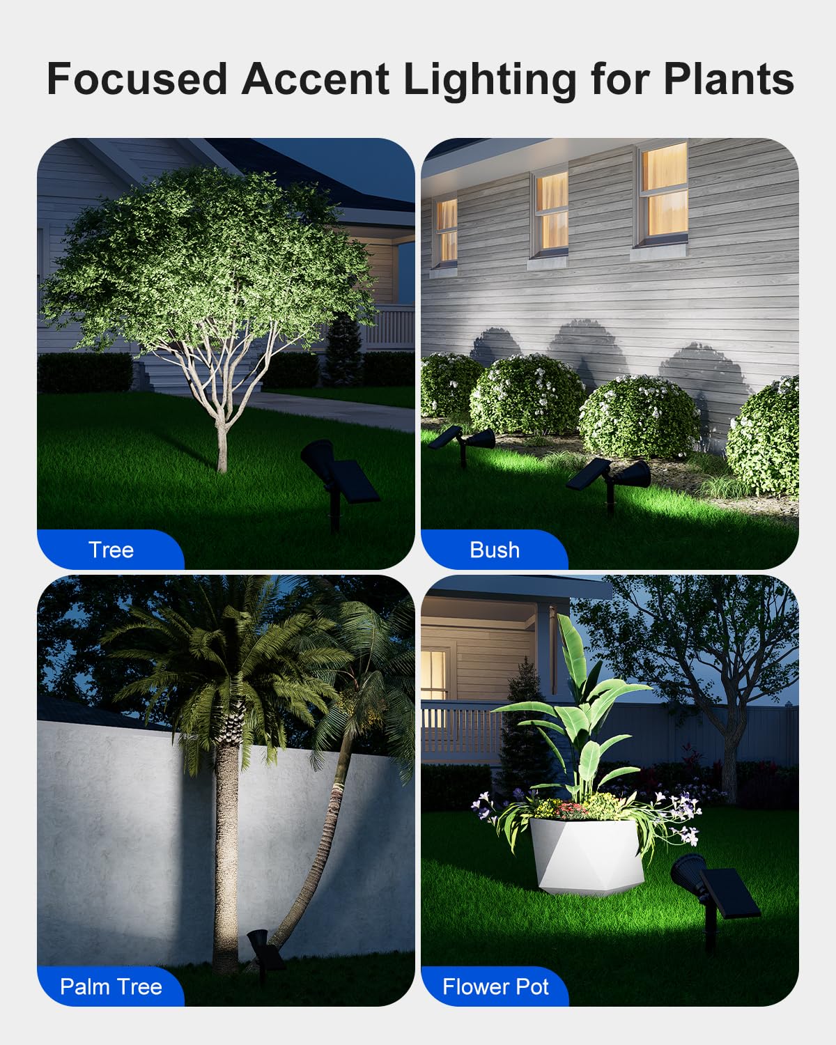 4 Pack Solar Spotlights Outdoor Waterproof For Tree, Statue, Flower, Pot, Bush, Wall, Bright Led Outside Landscape Flood Lights