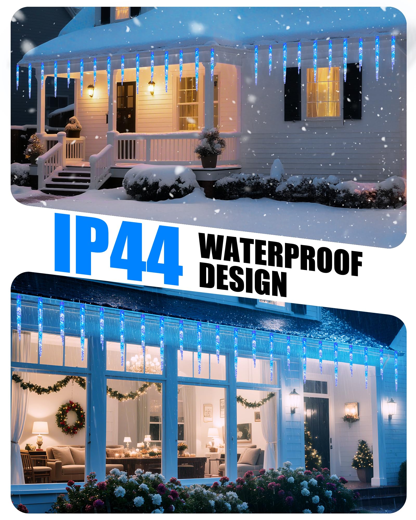 Minetom Icicle Lights Outdoor, 100 LED Twinkling Lights, 20 Tubes, Waterproof, Blue and White