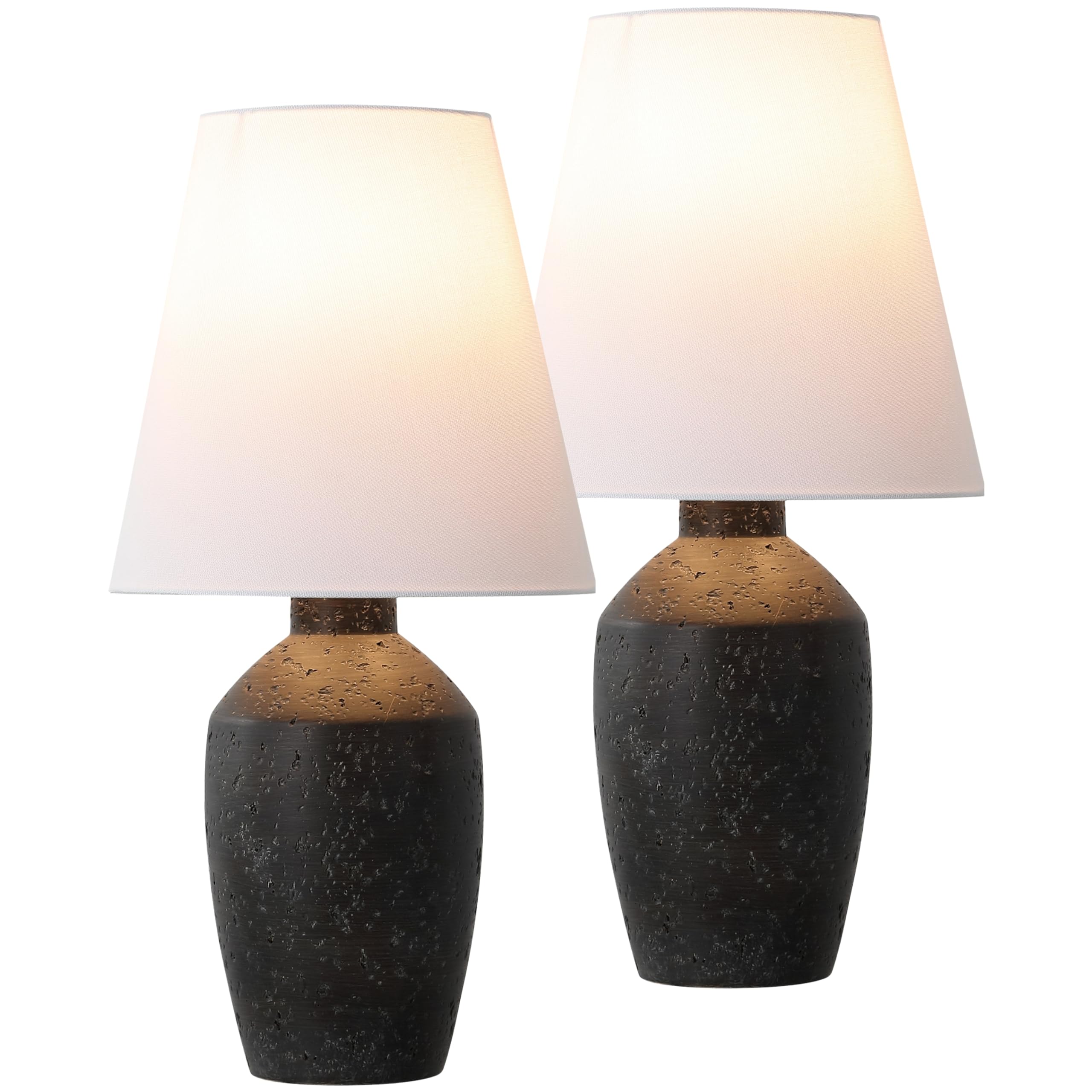 JONATHAN Y 19.5 Matte Black Modern Table Lamp Set of 2, Minimalist Ginger Jar Lamps for Bedroom Living Room Office, White Linen 