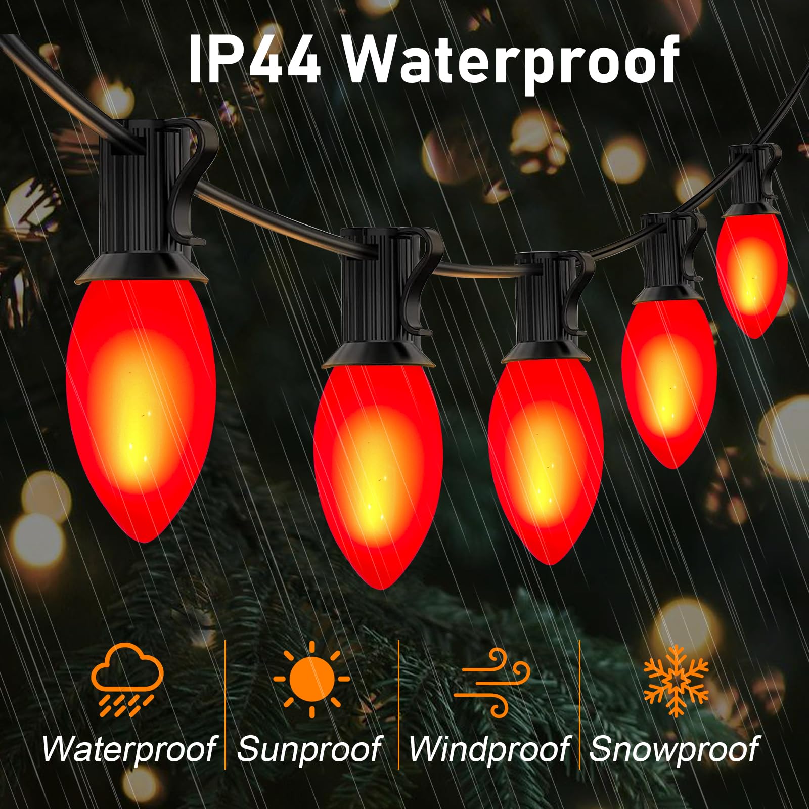 GOOTHY C9 Red Christmas Light Bulbs - 25 Pack, E17 Base, 7W Incandescent Replacement for Outdoor String Lights, Ceramic, 120V
