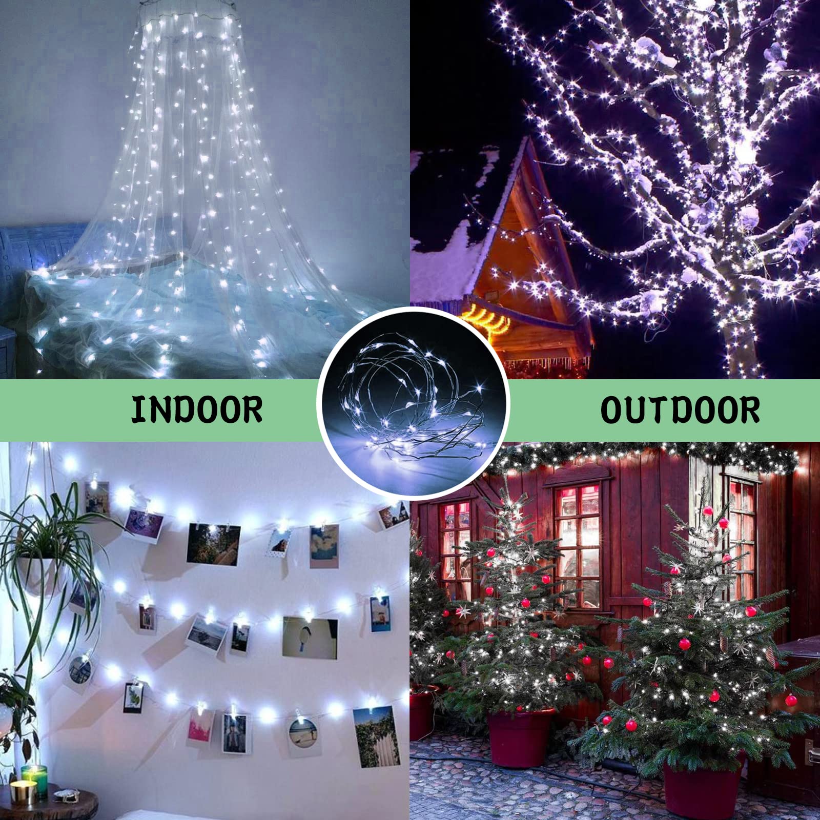 Solar String Lights Outdoor, 2-Pack Total 80Ft 200 Led Solar Christmas Twinkle Lights Outside Waterproof Copper Wire 8 Modes Solar Fairy Lights For Garden Tree Party Patio Christmas Decor (Cool White)