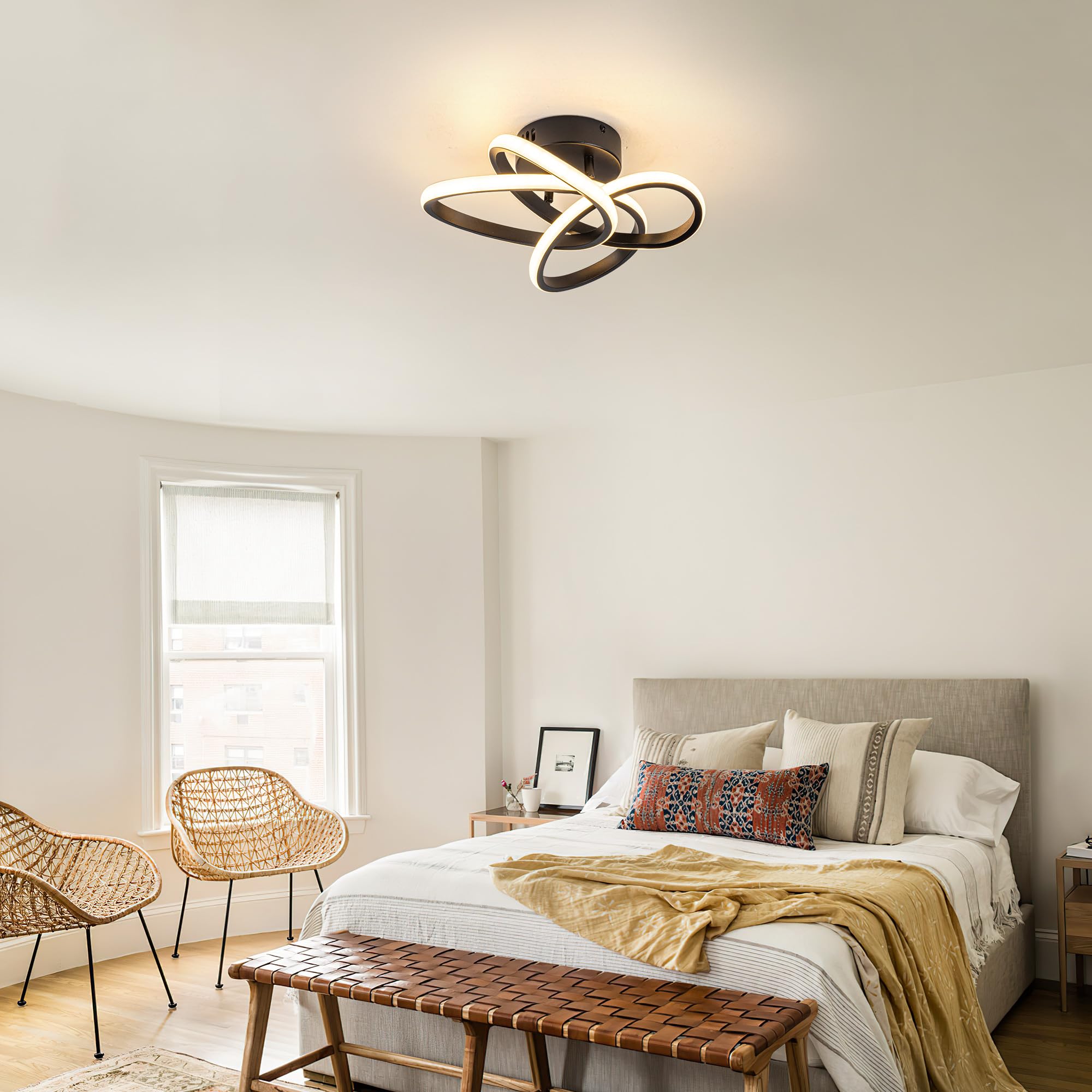 TIAZFCA Modern Ceiling Light, 36W LED Dimmable Ceiling Light with Remote Control, 3000-6000K Color Temperature Changing, Balck S