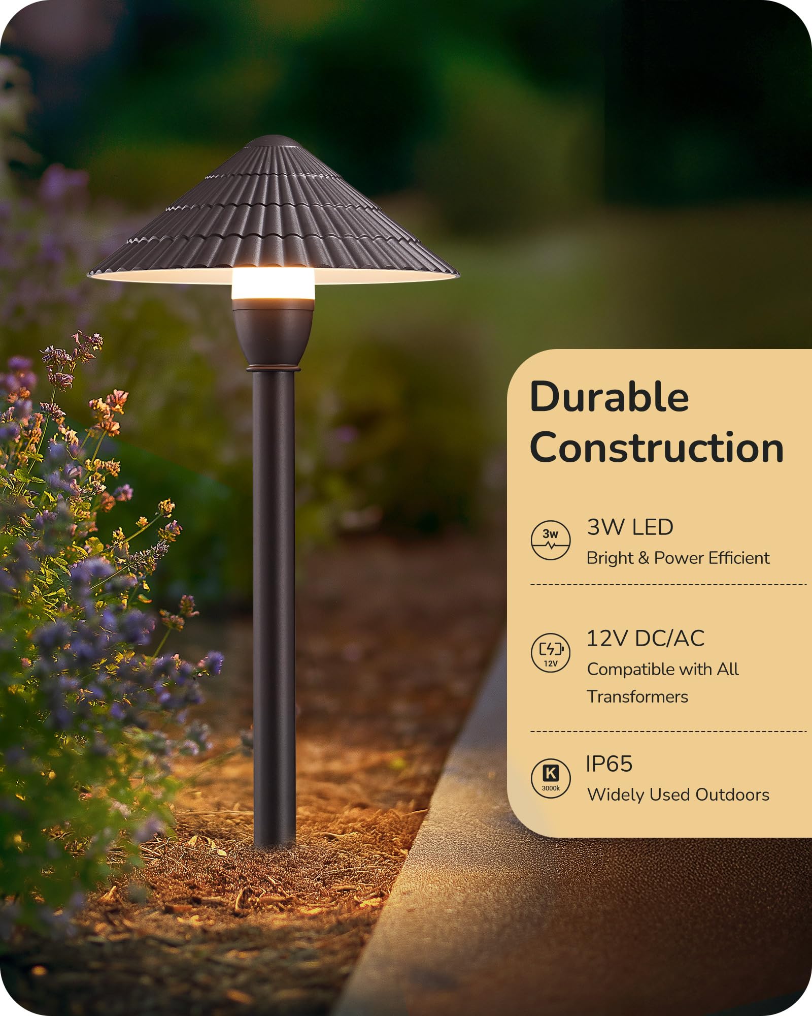 EDISHINE 5CCT Low Voltage Landscape Lights, 12 Pack, 3W 160LM, Die-Cast Aluminum, Waterproof, Black, Model JXL-HW-D02-XX