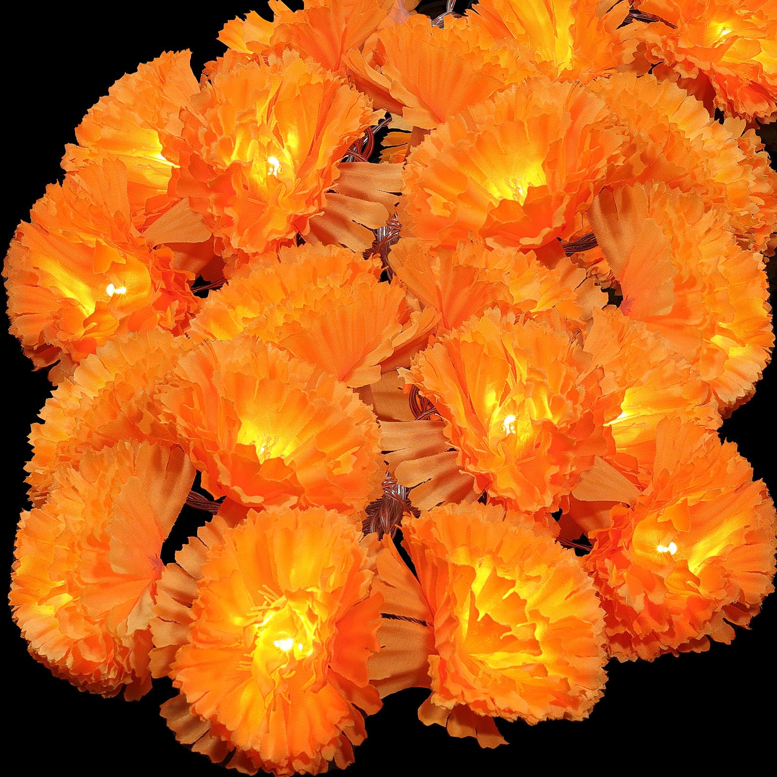 6 Pack Day Of The Dead Lighted Marigold Garland 10 Led Artificial Marigold Flowers String Lights Dia De Los Muertos Decorations For Halloween Diwali Indian Party (6  5 Ft 10 Led)