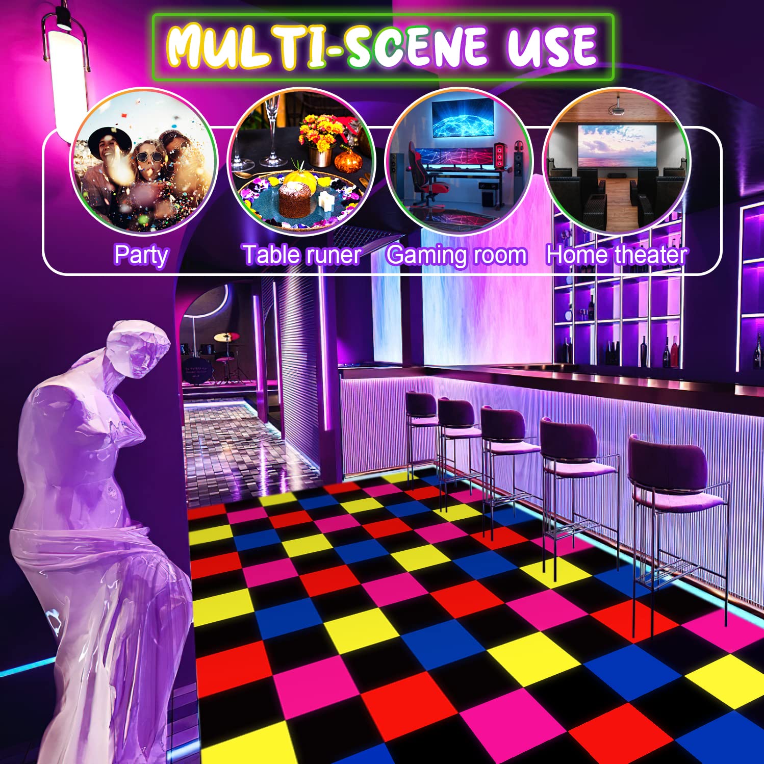 UNICORN ELEMENT Neon Dance Floor Light Up Dance Floor UV Blacklight Reactive Aisle Runners Glow in The Dark, Birthday Disco Neon