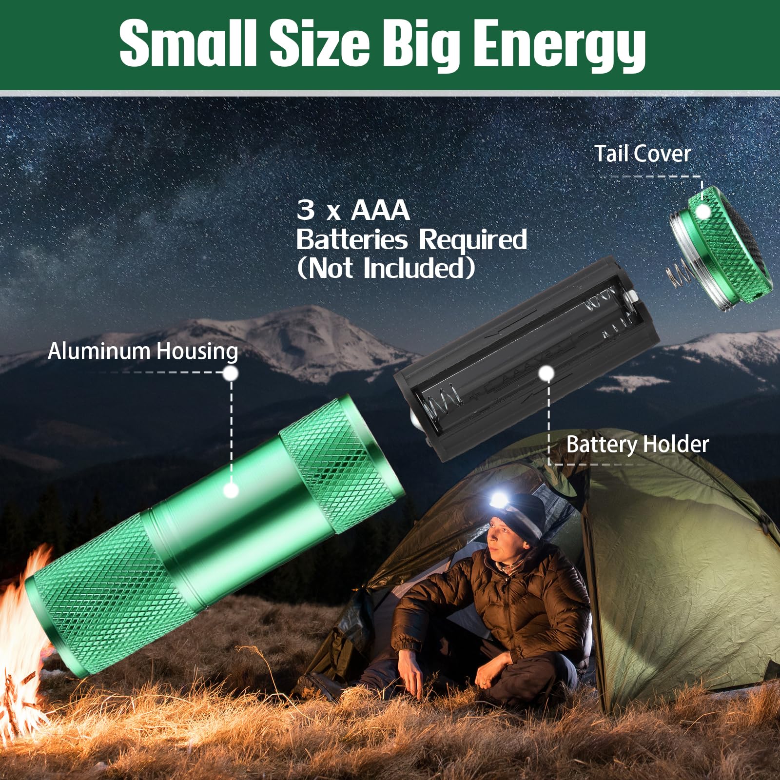 VIHOSE 12 Pcs Mini Flashlights, Bright Aluminum LED Handheld Lights with Lanyard, Green