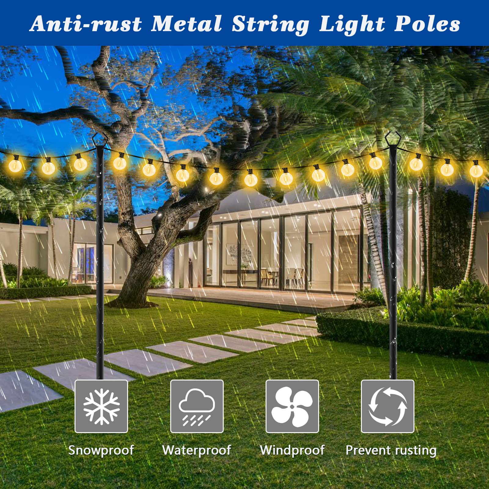 Beizelte 2 Pack 10FT Black String Light Poles with Clips for Outdoor Patio, Backyard, Deck - Model YX-CDG-GBT