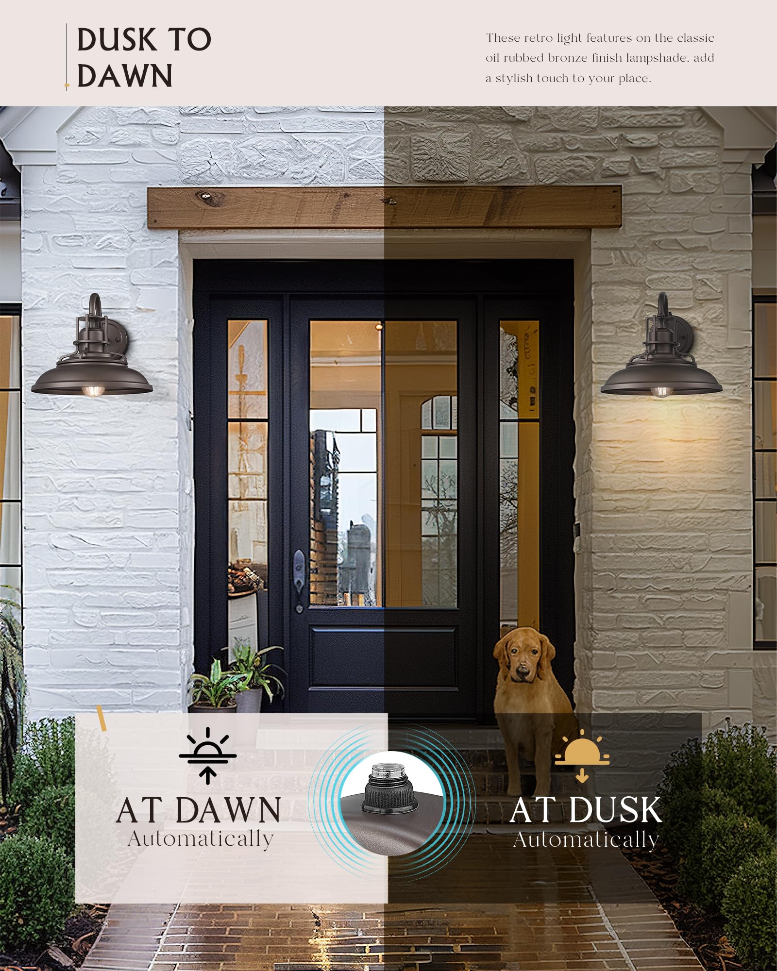 FEMILA Dusk to Dawn Barn Lights, 12 Oil-Rubbed Bronze Gooseneck Outdoor Light Fixture, Exterior Lighting Fixtures, Outdoor Porch