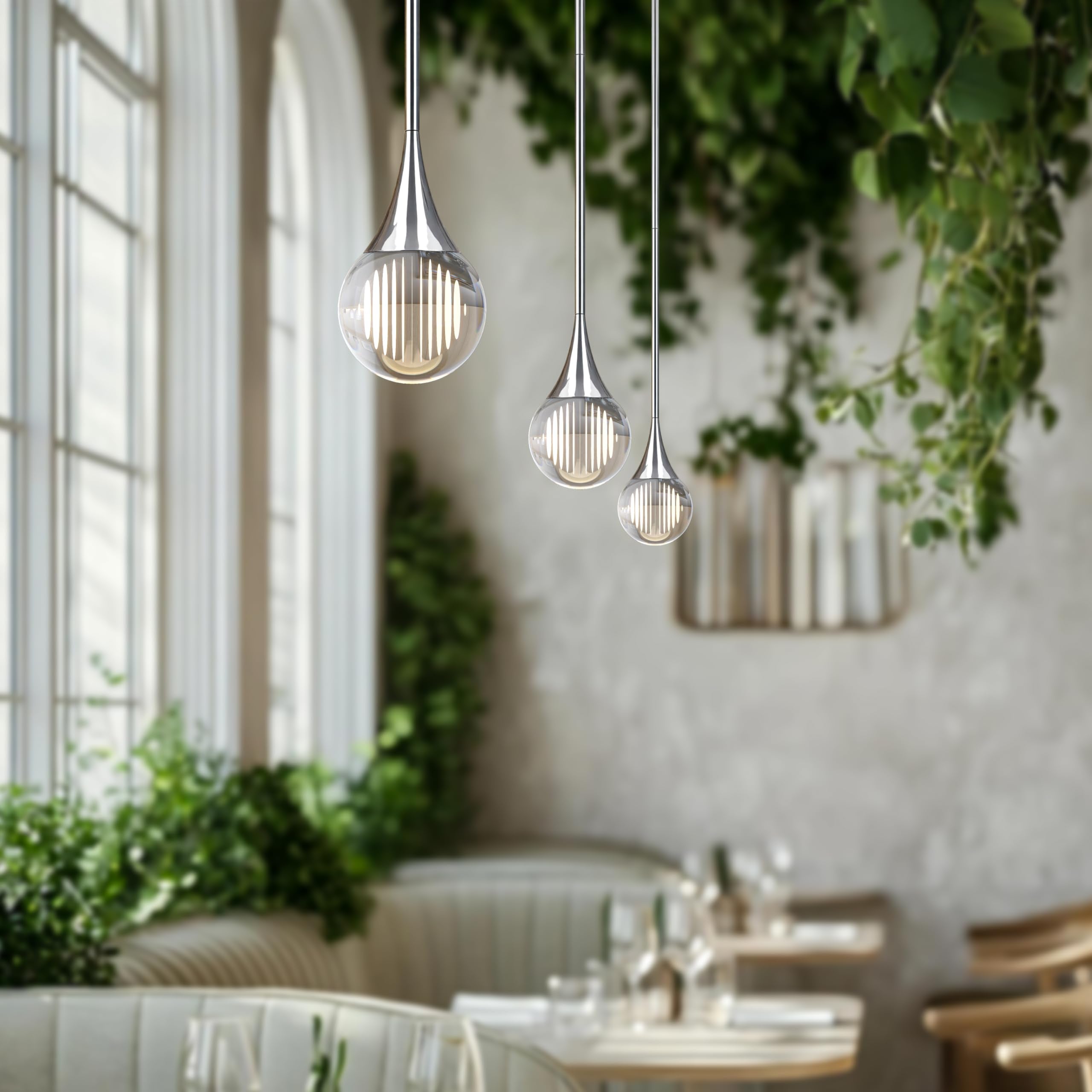 1-Pendant Lights Kitchen Island  Silver Crystal Globe Ceiling Hanging Light Fxitures  Led Light Fixtures Metal Rod Ceiling Glass Pendant Lighting For Kitchen Island Dining Room Bar