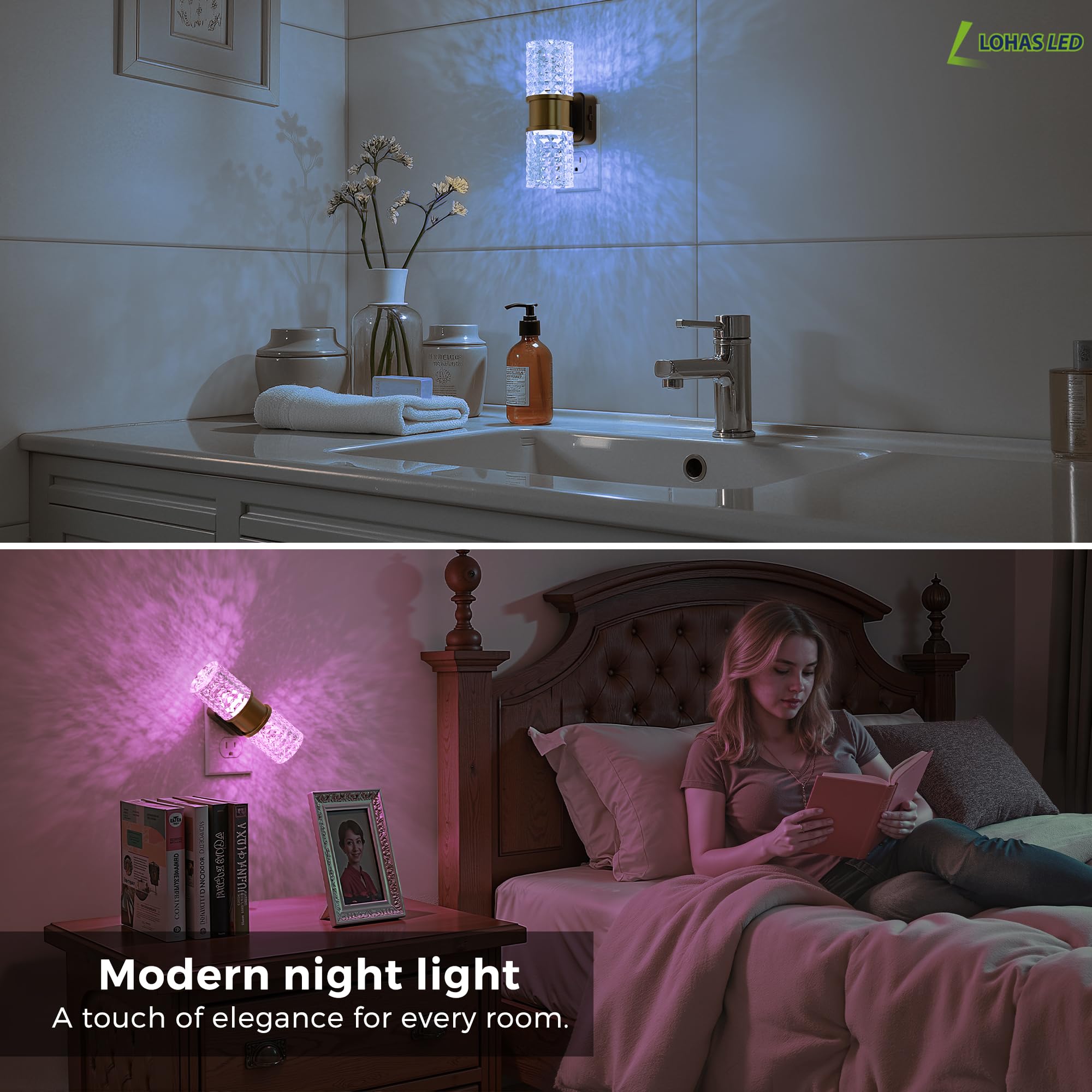 L Lohas Led Night Light  Night Lights Plug Into Wall  2 Pack 10-Color Rgb Change Nightlights 10/50/100Lm Adjustable Automatic Nightlights Plug In With Dusk To Dawn Sensor For Room Bathroom Hallway
