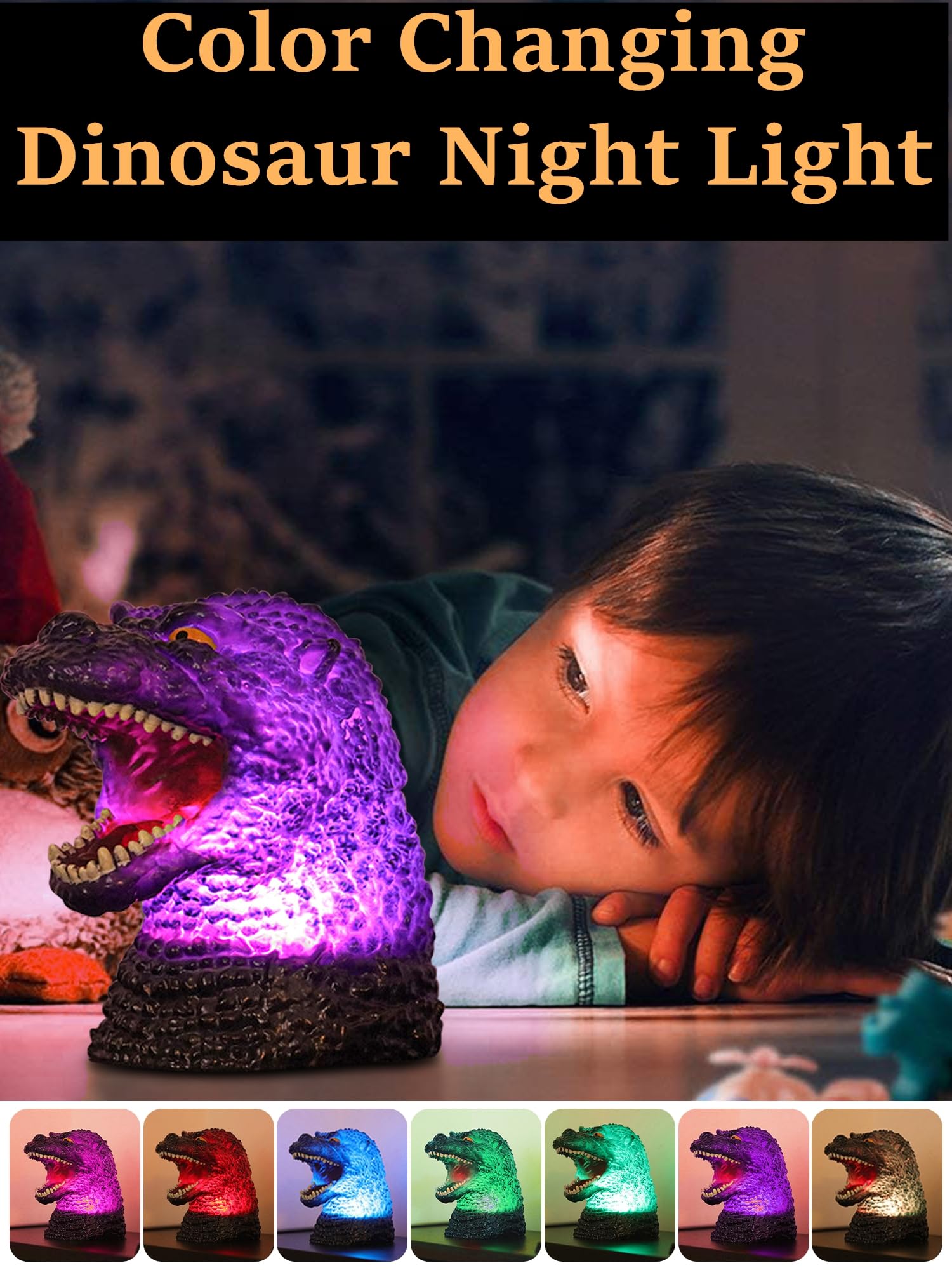 WLHONG Dinosaur Night Light, Color Changing Silicone Night Lights with Touch Sensor, Portable Rechargeable LED Children Adults L