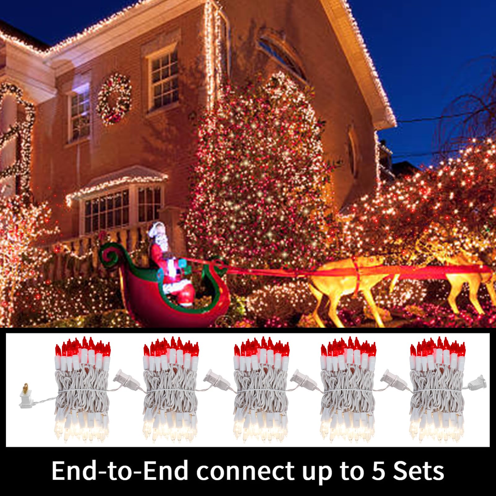 Lamphome 100 Count Red Clear Christmas Lights  White Wire 20Ft Incandescent Holiday String Light Set For Indoor Outdoor Use Christmas Tree  Halloween  Valentine Wedding Lighting Decoration