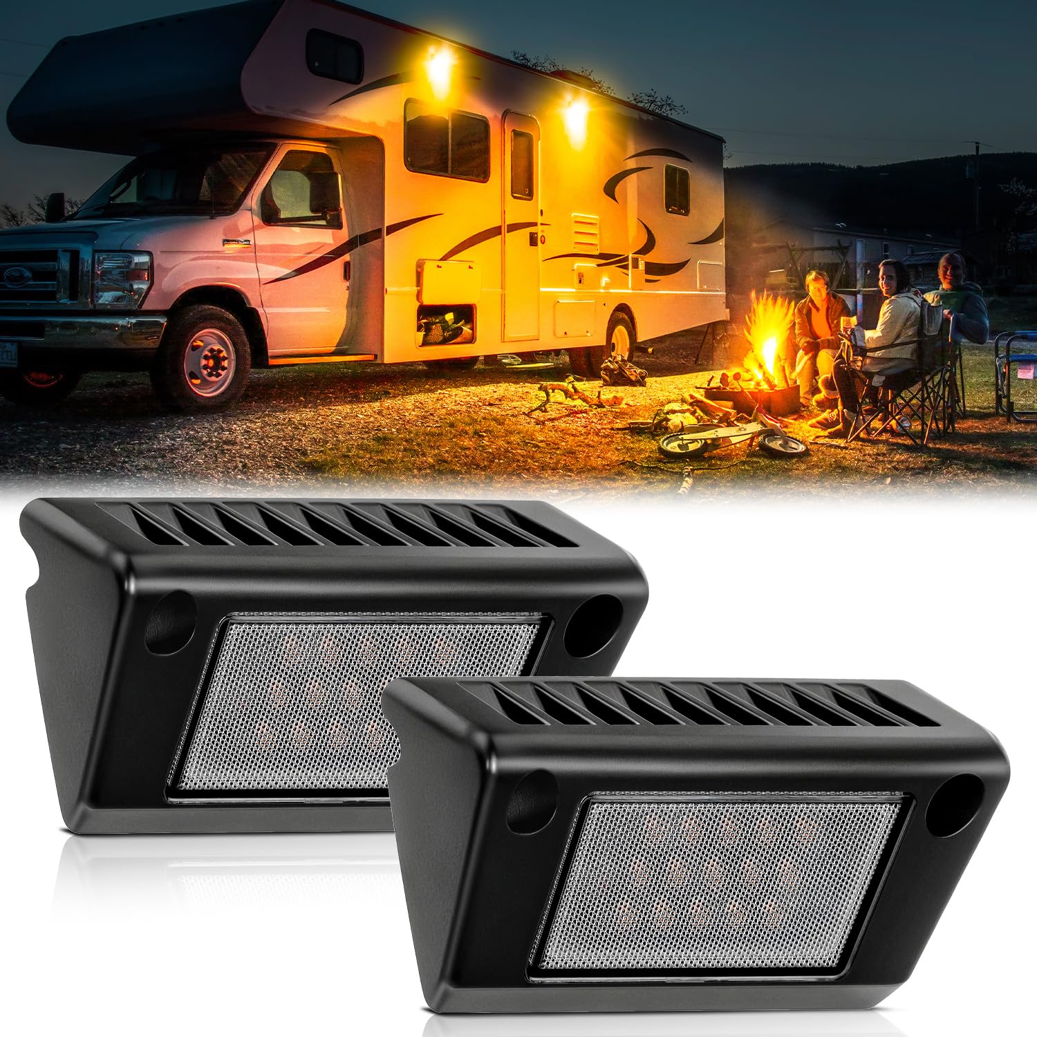 Nilight RV Exterior Light 5 Inch Amber LED Porch Lights, Black Aluminum Housing, Model RV-703BA, 12V/24V for RVs and Trailers