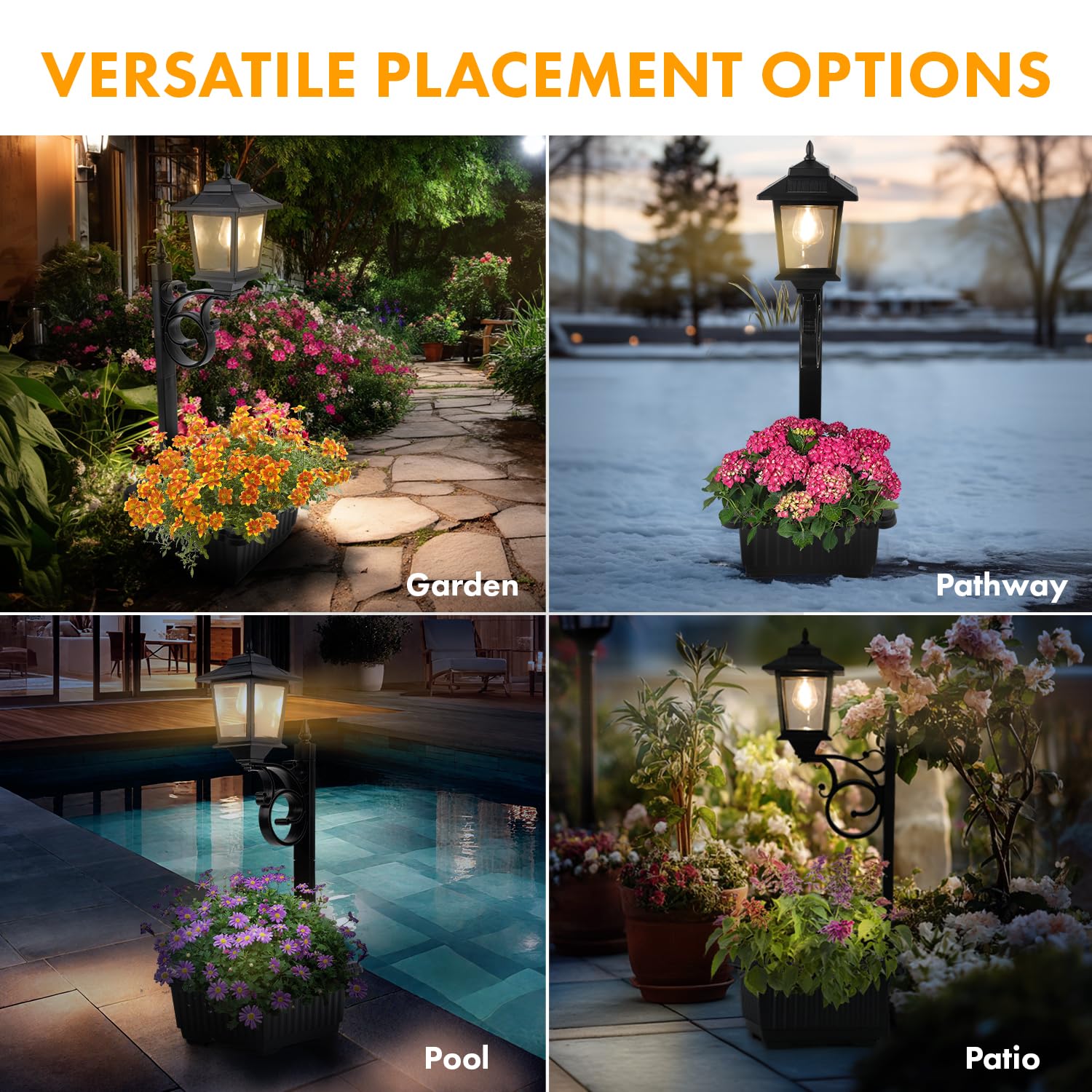 SAKSIAPRO Solar Lamp Post Light with Planter, Waterproof, Wall Mount/Freestanding, Black, Model YL1002