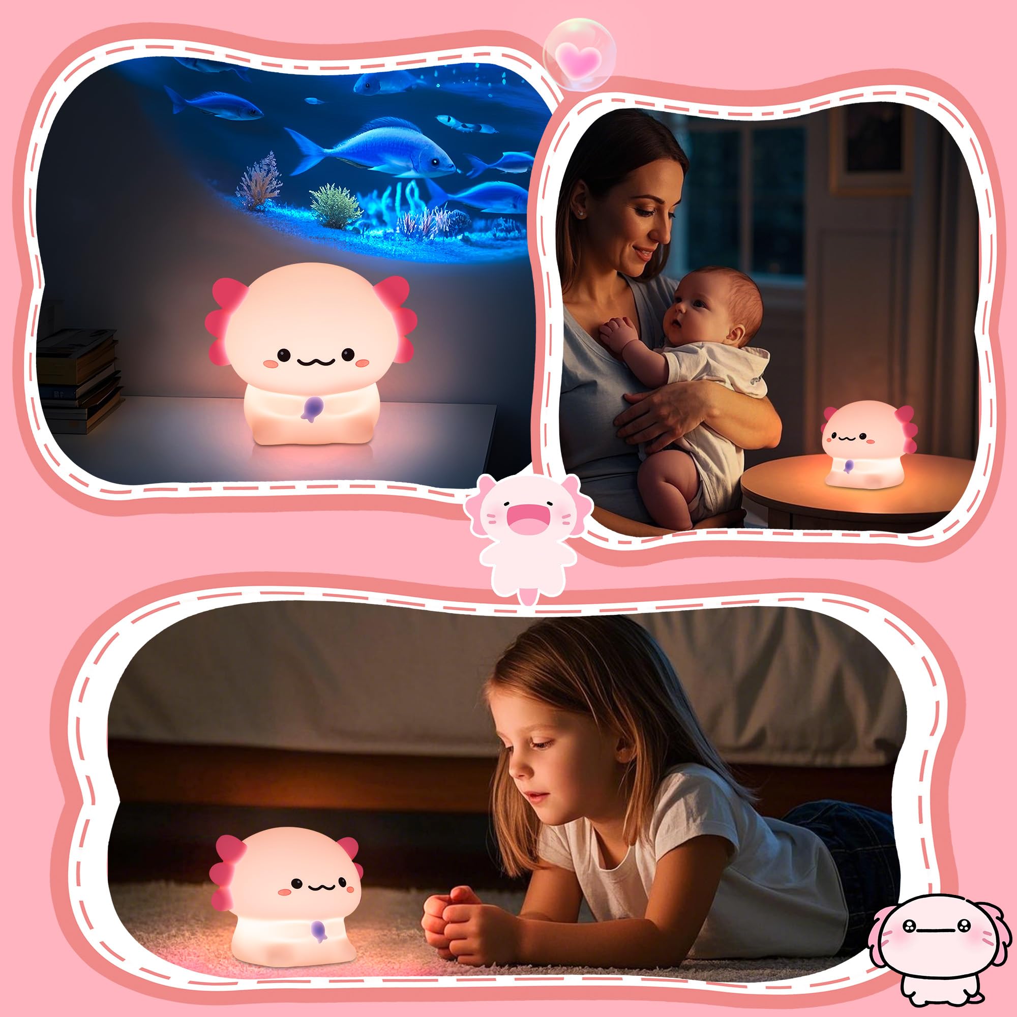 YuanDian Axolotl Night Light, Gift for Children and Babies, Decorate Kids Bedroom with Cute Silicone Axolotl Nightlights, Chris