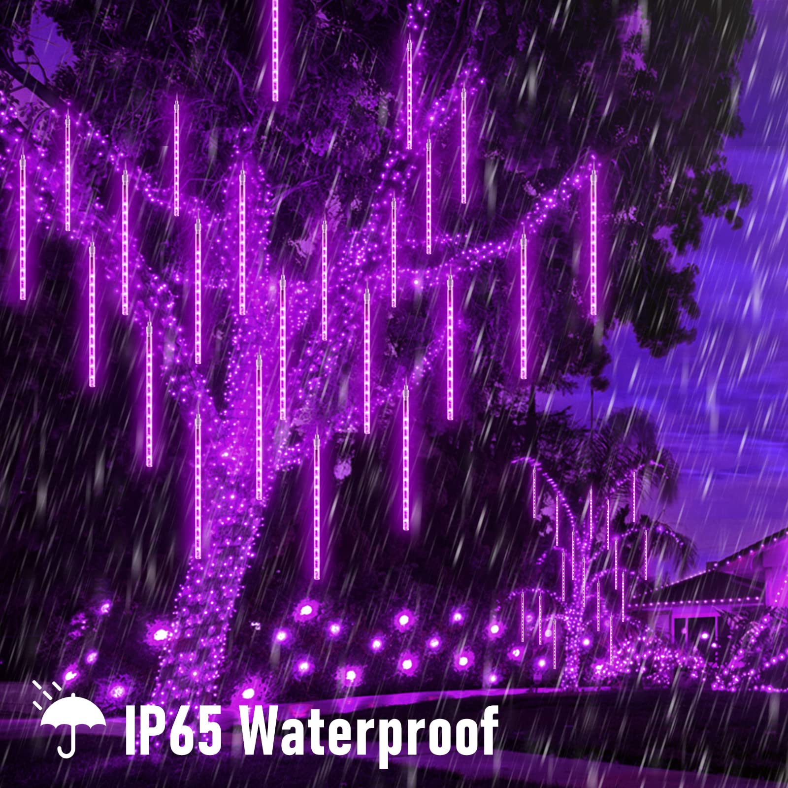 Jmexsuss 2 Pack Purple Solar Halloween Lights, 16 Tube 288 Led Solar Meteor Shower Rain Lights, Solar Christmas Lights Outdoor W