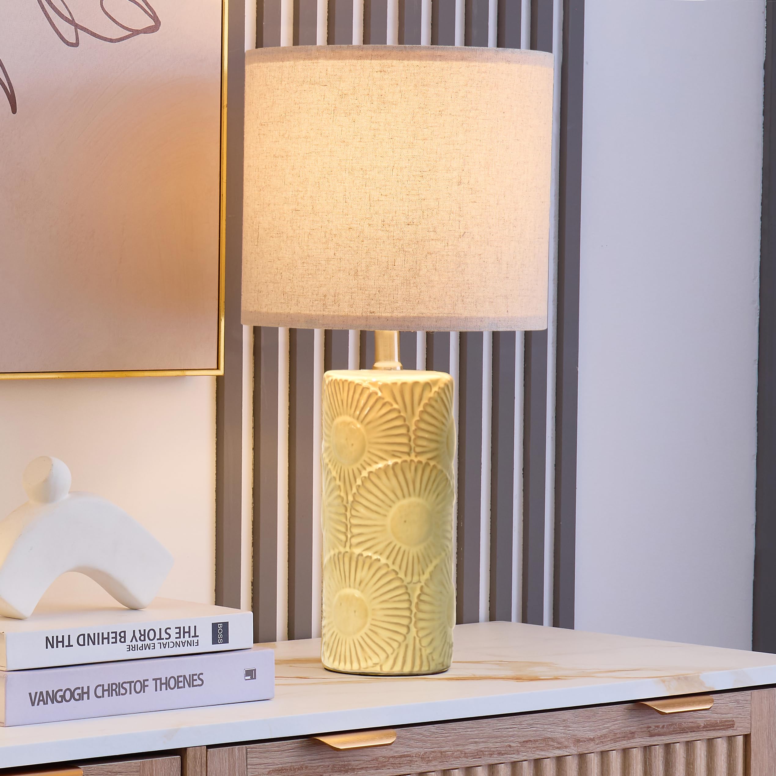 Dggdome 20.75'' Ceramic Table Lamps For Living Room Set Of 2, Yellow Flower Lamps For Bedroom Set Of 2, Ceramic Bedside Lamp For