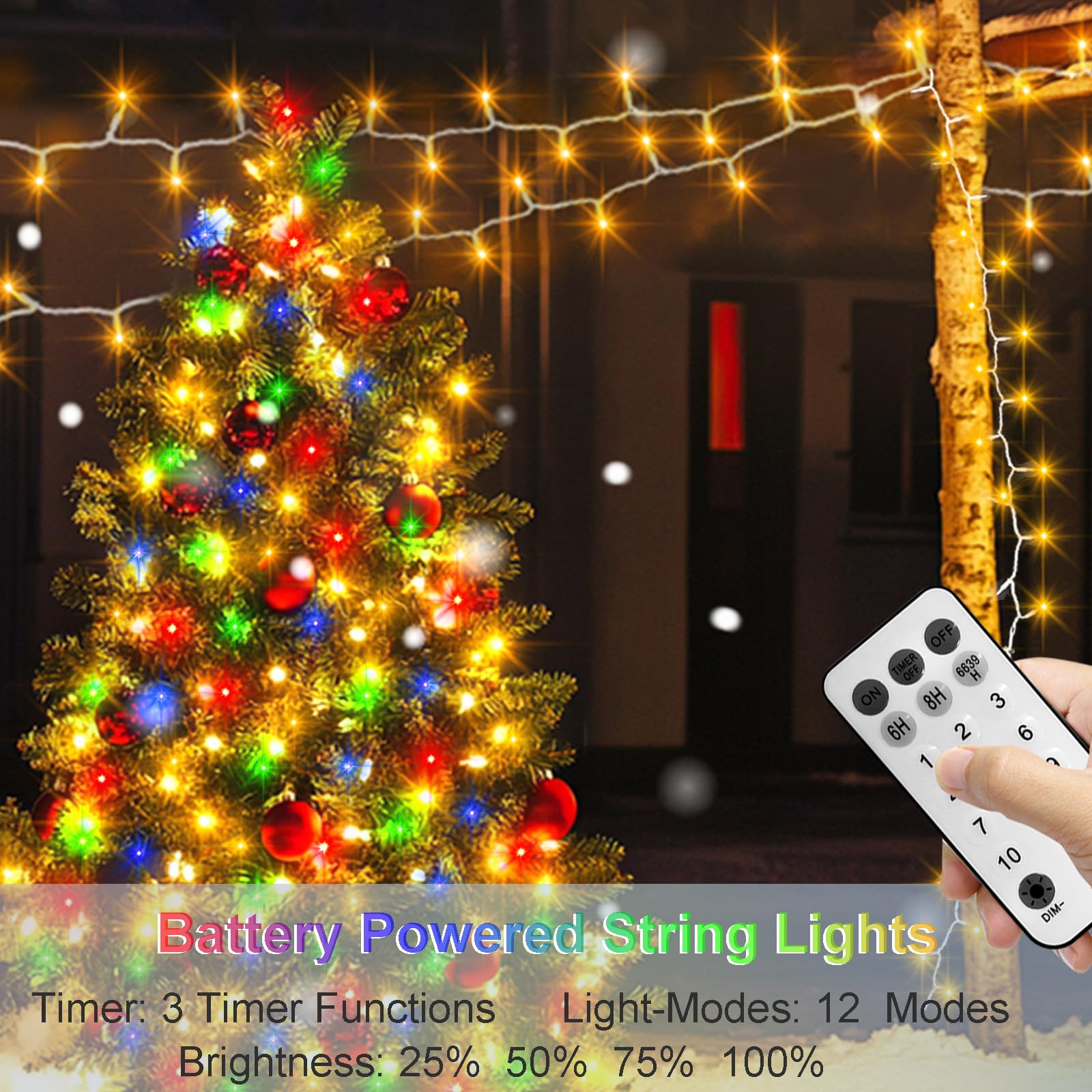 66Ft 200 Led String Lights Battery Operated, 12 Modes Christmas String Lights With Remote Timer Fairy Twinkle Lights For Indoor Outdoor Wedding Party Tree Decor(Multicolor)