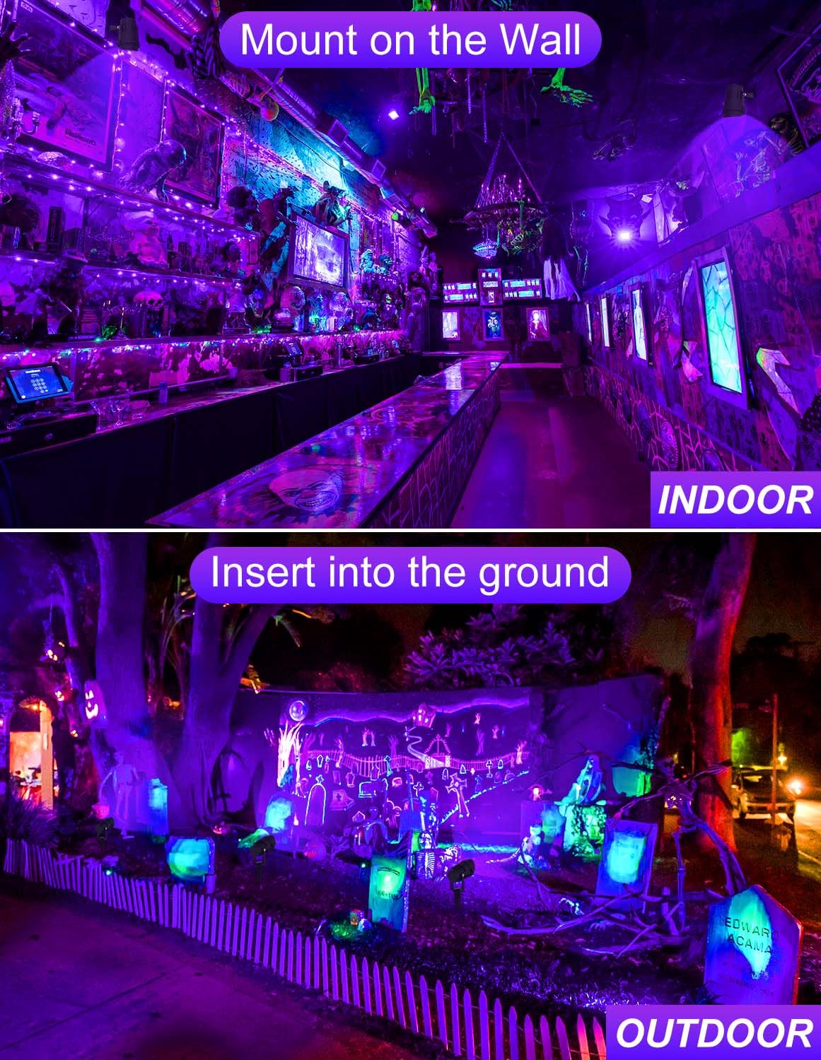 Crepow Outdoor Black Light Spotlight  Led Black Lights Waterproof Landscape Lights With Us Plug For Glow Party Body discomfort-reducingt Fluorescent Poster Stage Lighting Yard Garden Halloween Decoration(4 Pack)