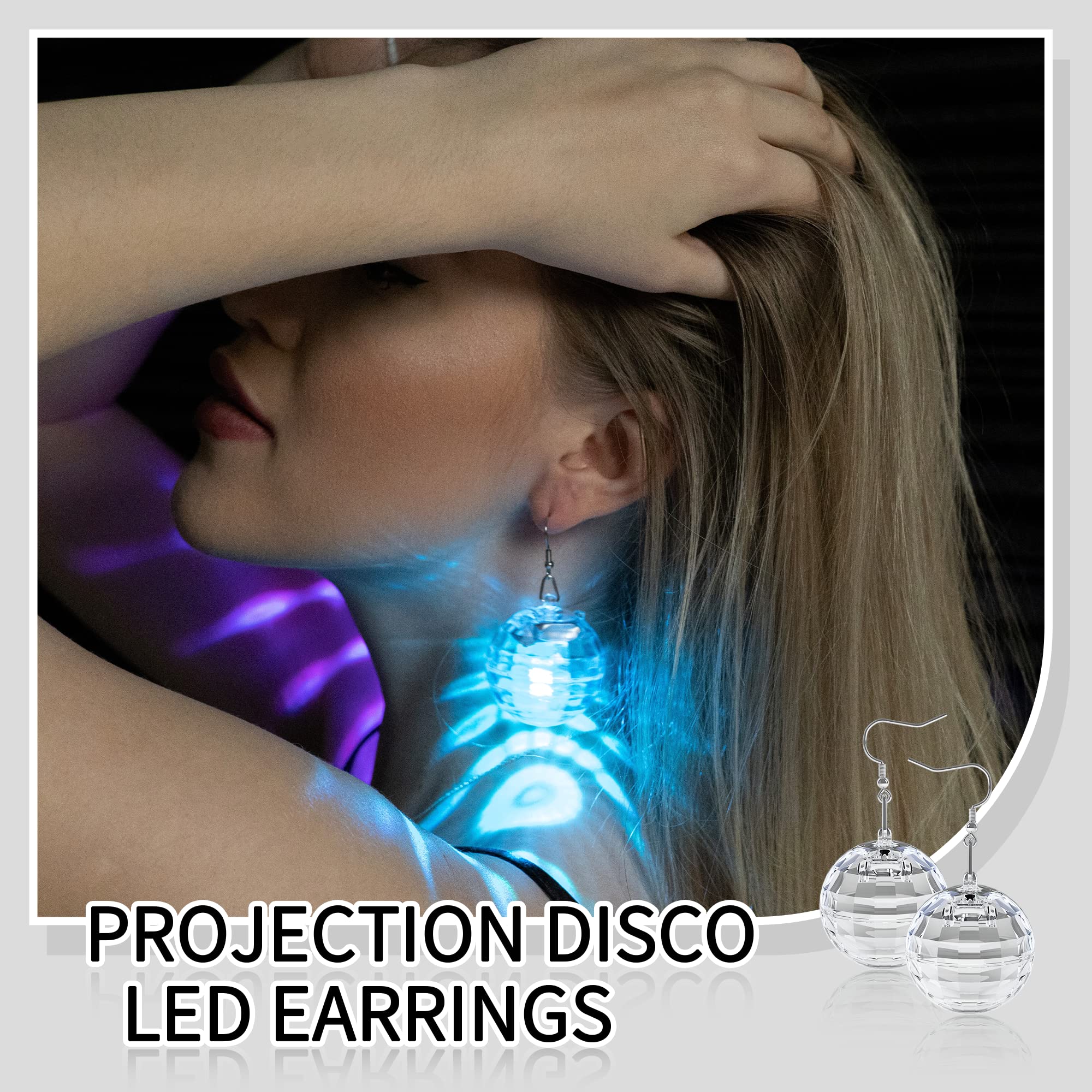 Disco Ball Earrings 16 Light Modes Rechargeable Light Up Earrings Led Earrings Ball For Women Disco Party Dance Accessories