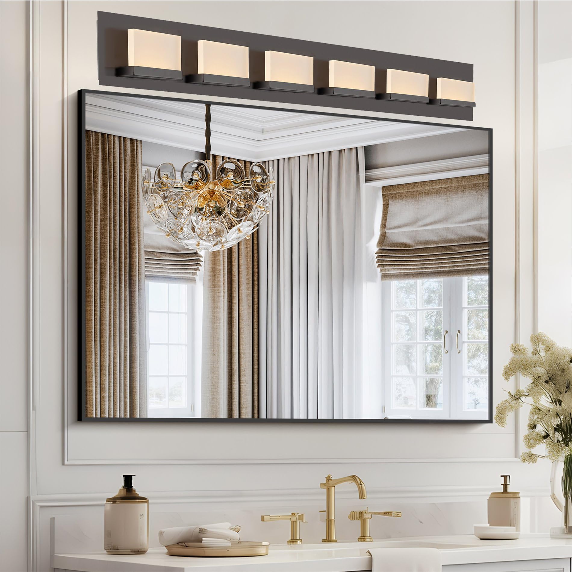 Kira Home 48in Modern 6-Light LED Bathroom Vanity Light, Oil Rubbed Bronze, Acrylic Lenses, Model RVY-WB9266-OB