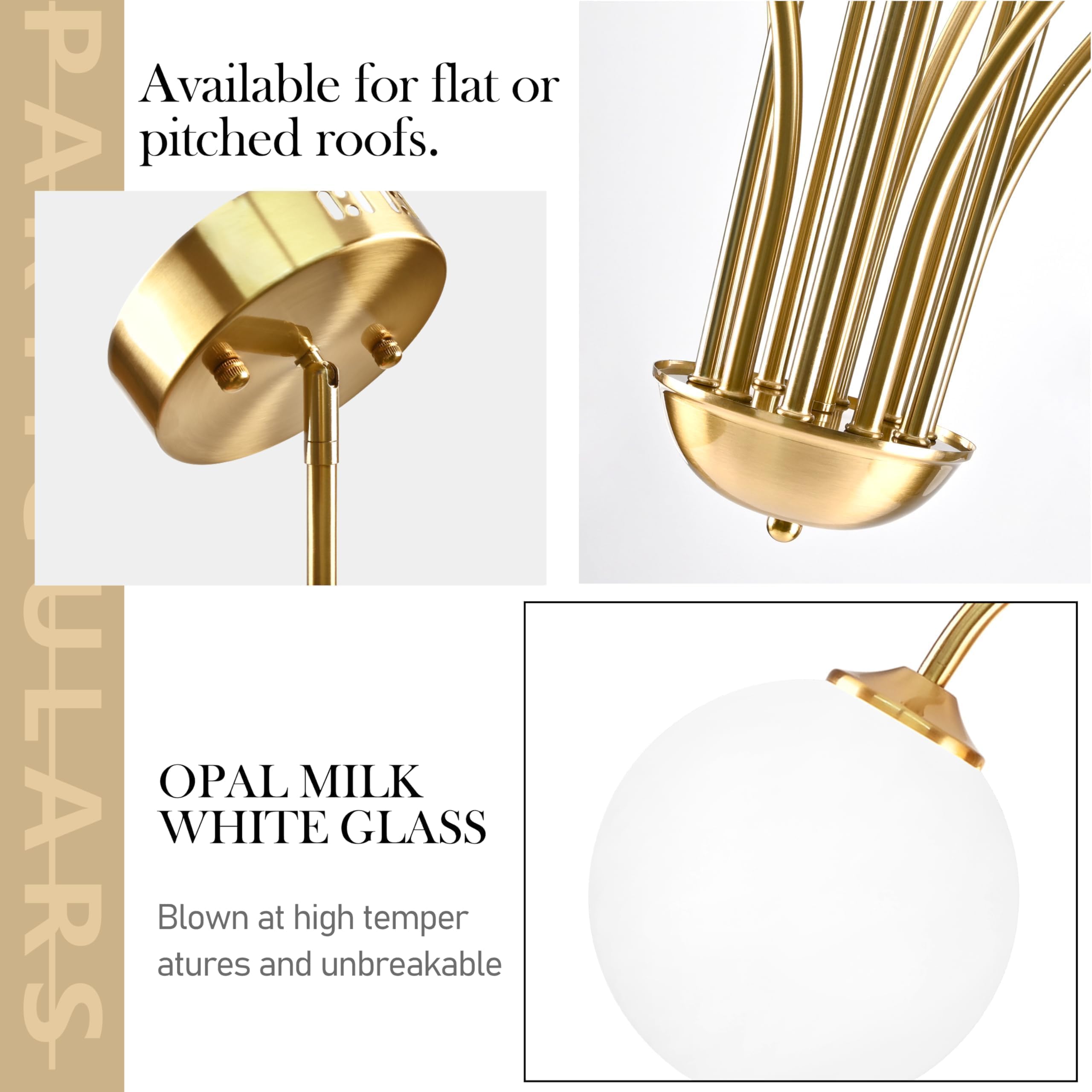 Bagood 10-Light Modern Sputnik Chandelier, 43" Opal Gold Globe Pendant Light, Metal, Model DGQ-U10-NJ, G9 Bulb & Remote Included