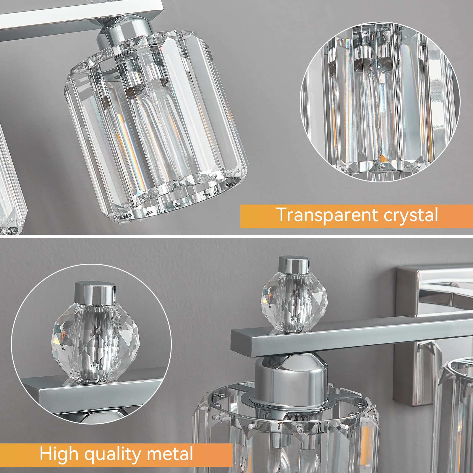 FDPBY 5-Light Bathroom Vanity Lights, Chrome Modern Crystal Fixtures, Model 291