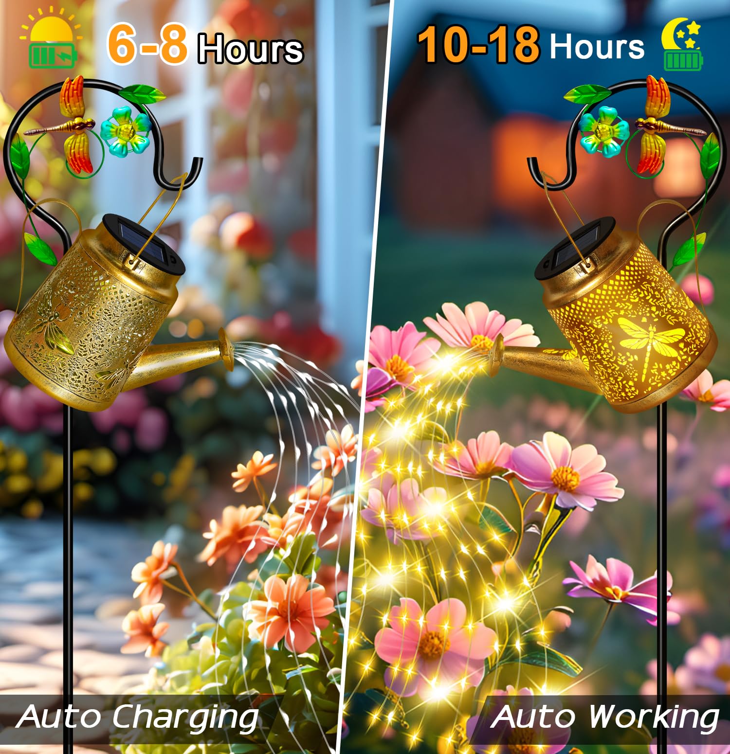 Dragonfly Solar Watering Can Lights, Outdoor Waterproof Garden Lantern With Shepherd Hook, Solar Garden Decor For Yard Outdoor L