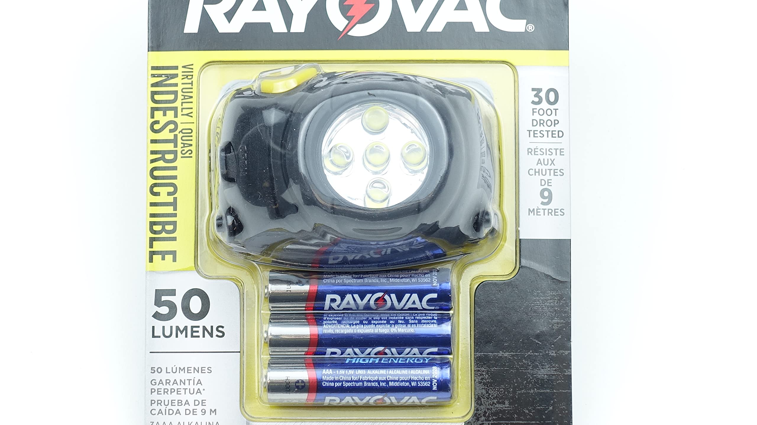 Rayovac Virtually Indestructible Flashlight Headlamp, Aluminum, 3 AAA, Black, Model DIYHL3AAAB