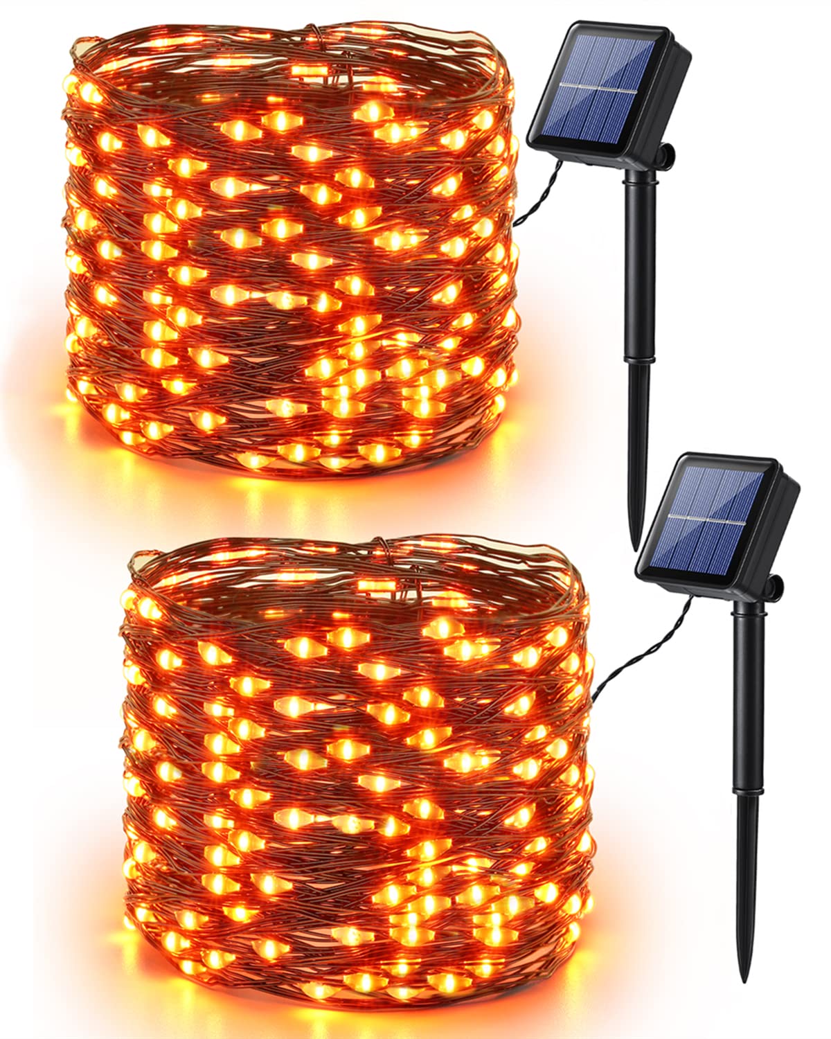 Brizled Orange Lights Halloween, 2 Pack 39.37ft 120 LED Orange Fairy Lights, Solar Powered Halloween Lights 8 Modes, Waterproof 