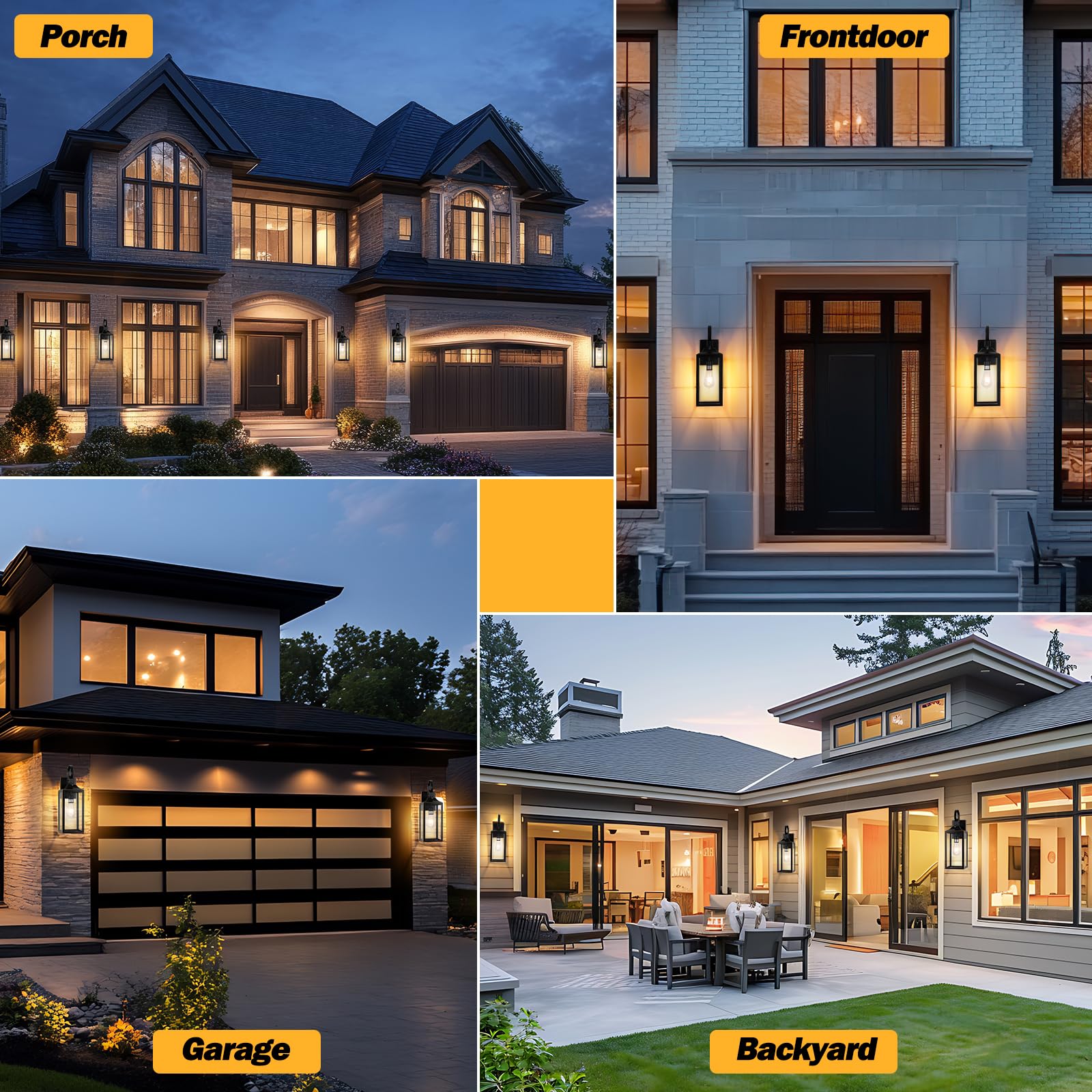 Yolsunes 19" Dusk to Dawn Outdoor Wall Lights - Black with Gold Trim, Metal, 2 Pack, Sensor Lighting for Porch & Garage