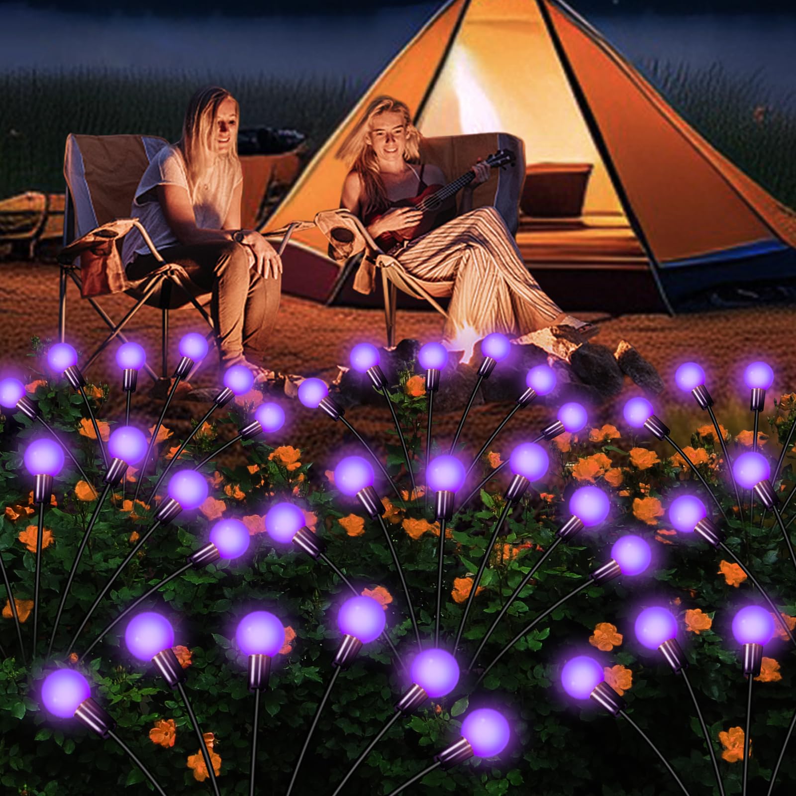 NBQQ Solar Garden Lights, Waterproof Outdoor Swaying Decor, 4 Pack, Purple, Plastic
