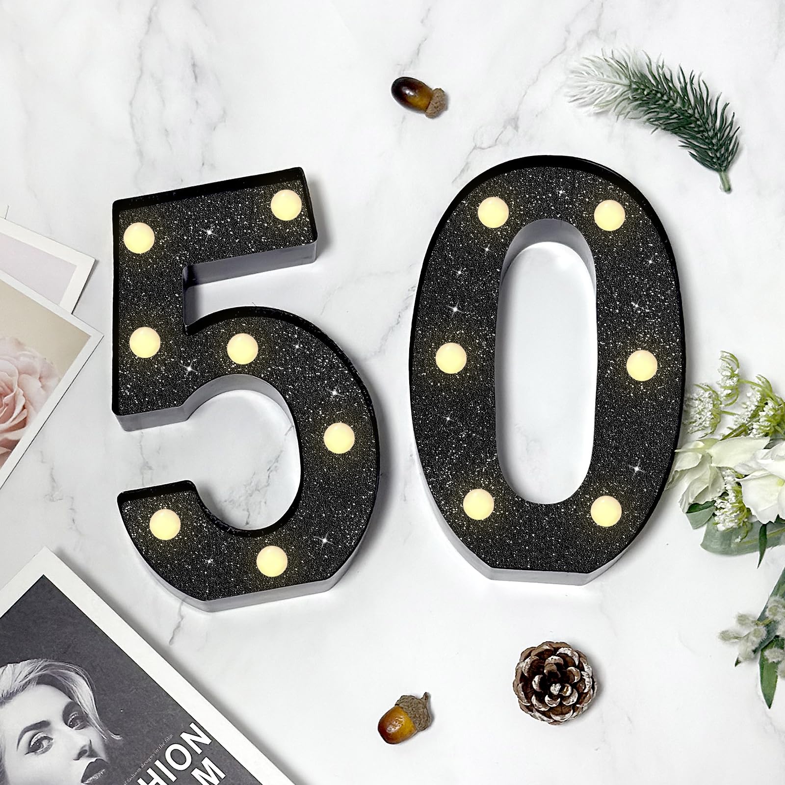 8.7In 50Th Birthday Decorations Gifts For Her Him  Light Up Numbers Decorative Sign For 50Th Birthday Wedding Work Anniversary Backdrop Table Wall Decor(Shining Black)