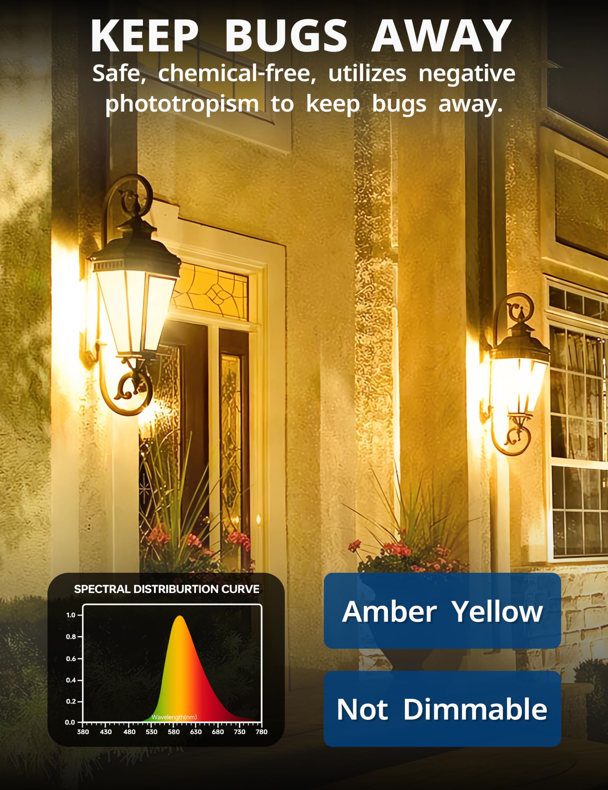 Nouscan Yellow Bug Light Bulbs Outdoor, A19 Led Lights 9W, (60W To 100W Equivalent), Amber Yellow, Not-Dimmable, E26 Base Bulb F