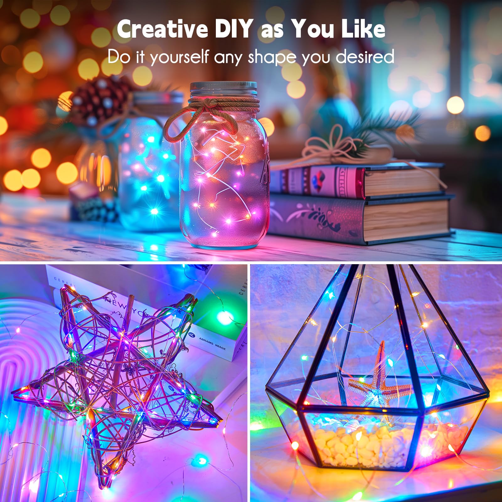 Minetom Multicolored Fairy String Lights, 40 Ft, 120 Leds, Waterproof Copper Wire For Diy Christmas, Party, Wedding, Indoor Decor