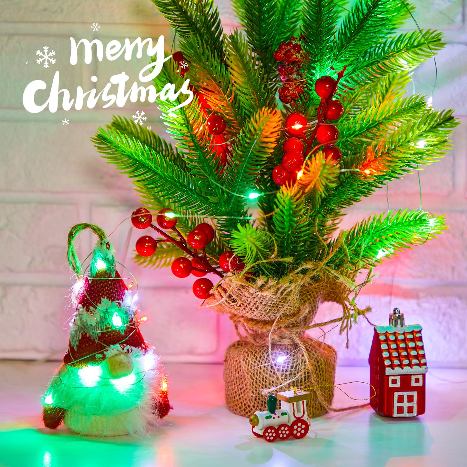 5 Pack Fairy Lights Battery Operated, 7 Feet 20 Led String Lights With Timer, Waterproof Firefly Lights On Silver Wire For Home Party Wedding Christmas Decorations, Red Green White