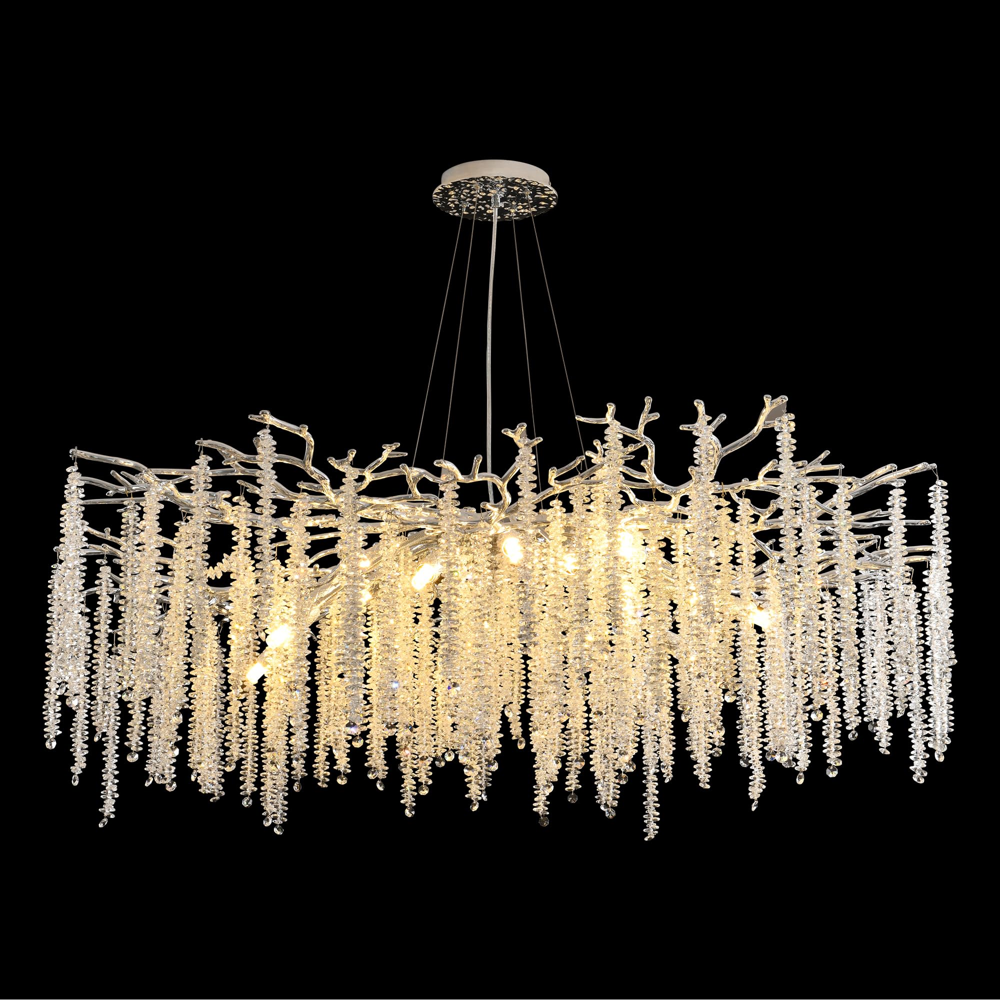 Upfelw Modern Crystal Tree Branch Chandeliers Chrome D47'', Round Art Deco Raindrop Lighting Fixture For Dining Room Living Room