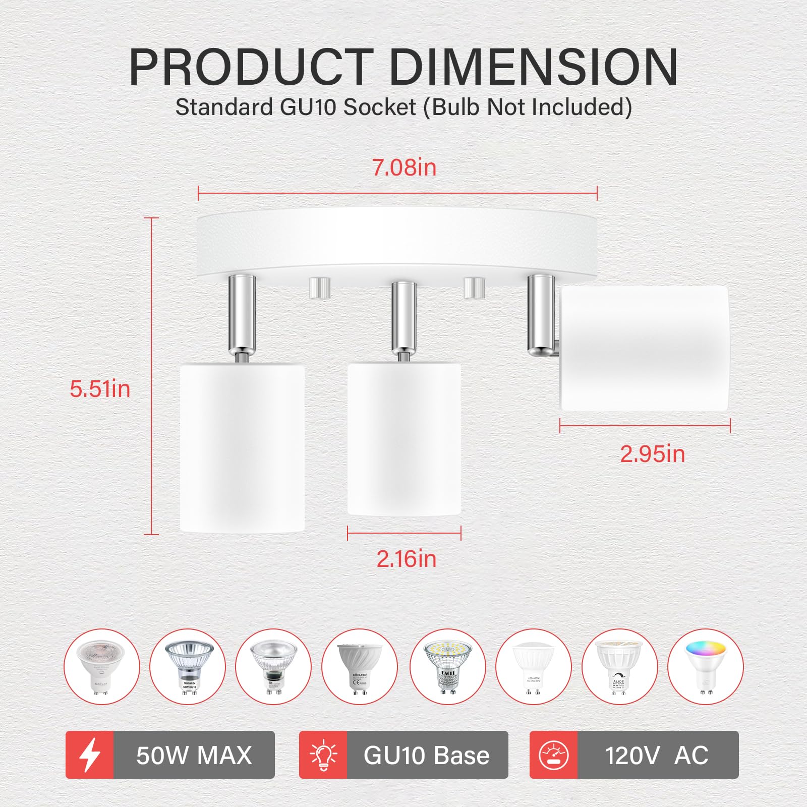 BoostArea LED Track Lighting Kit, 3 Light Fixtures, Metal, White, Model C0302, Rotatable Heads for Kitchen, Living Room, Bedroom