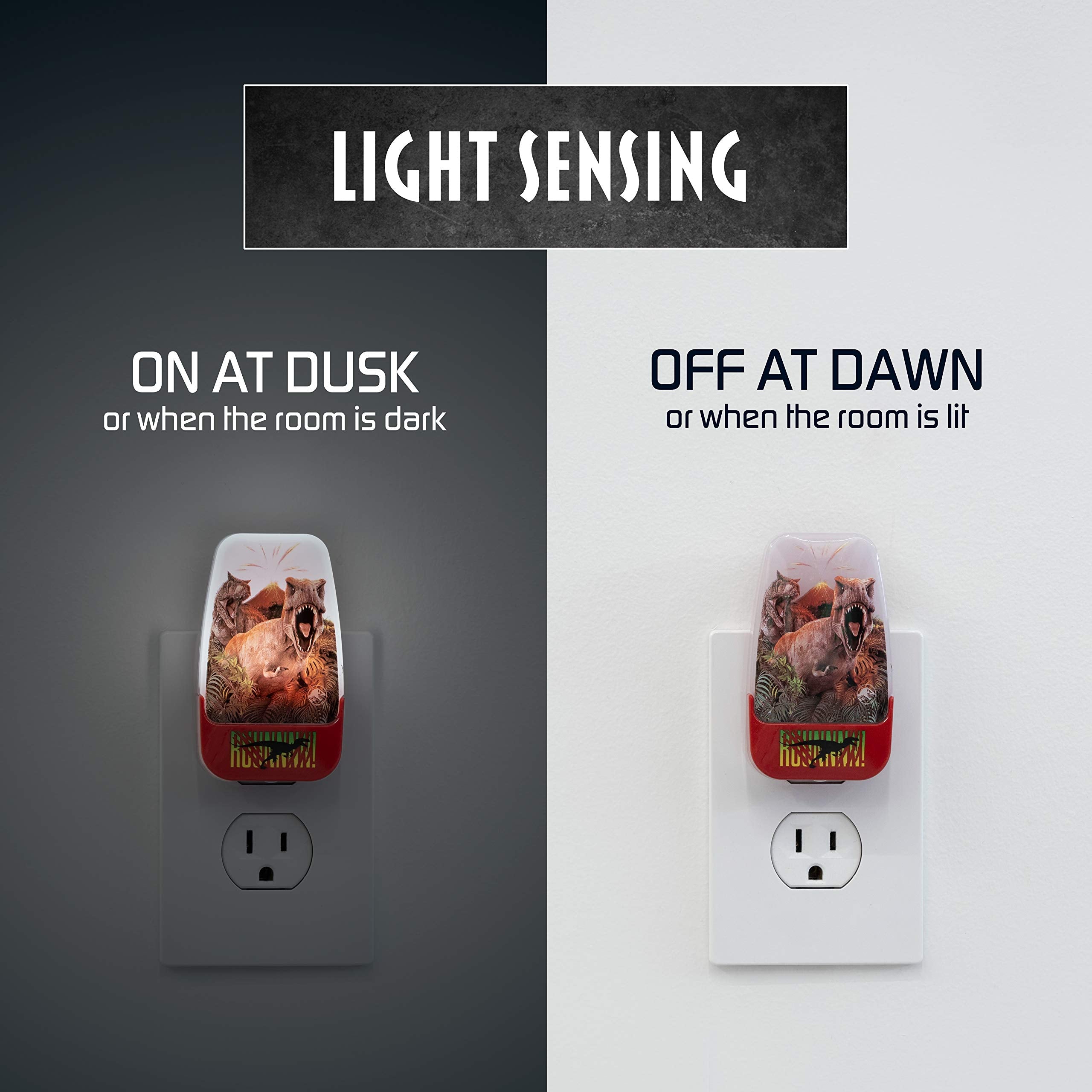 Jurassic World Dominion Led Night Light, Dusk To Dawn, T-Rex & Velociraptor, 1-Pack